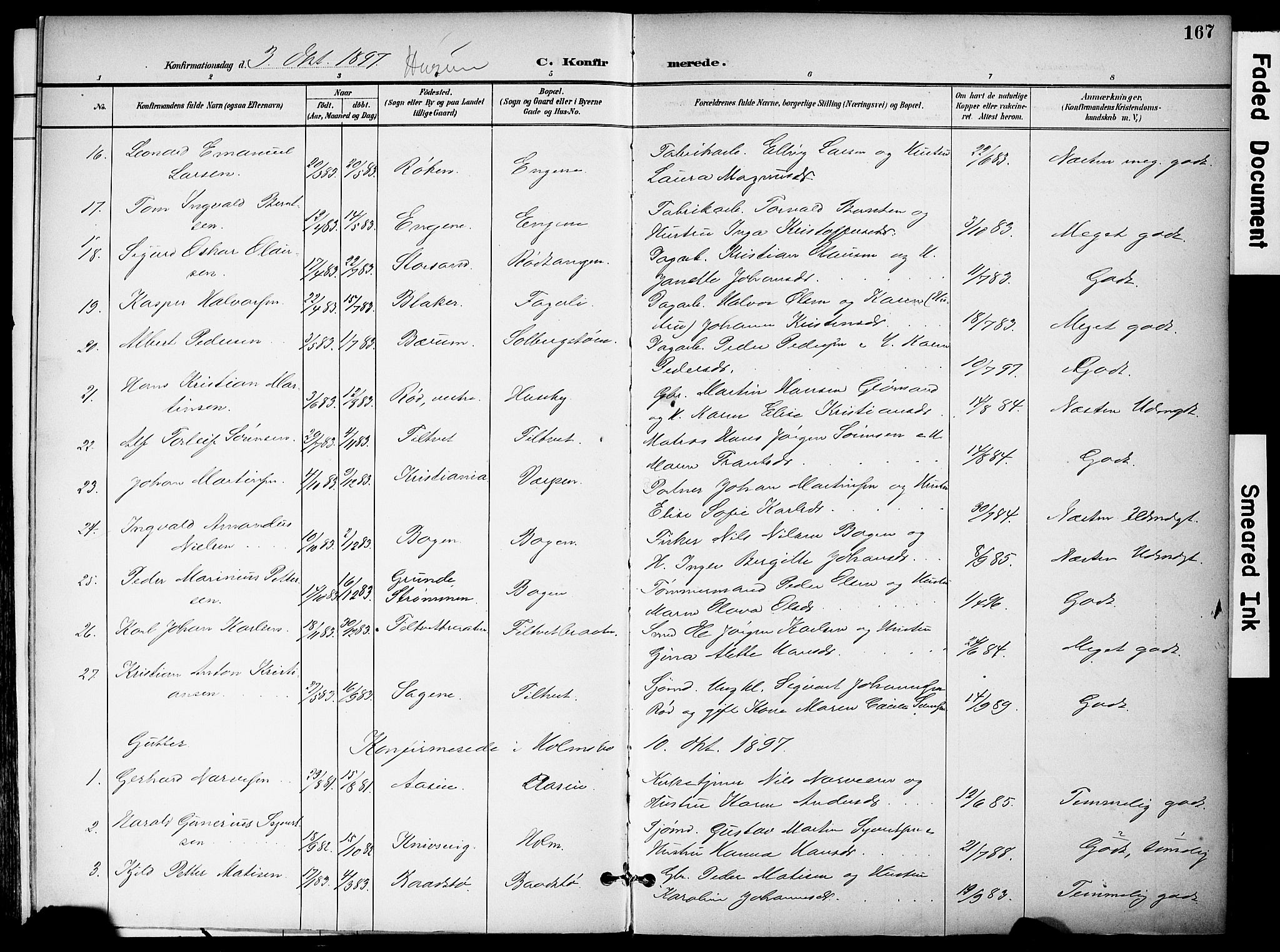 Hurum kirkebøker, SAKO/A-229/F/Fa/L0015: Parish register (official) no. 15, 1896-1908, p. 167