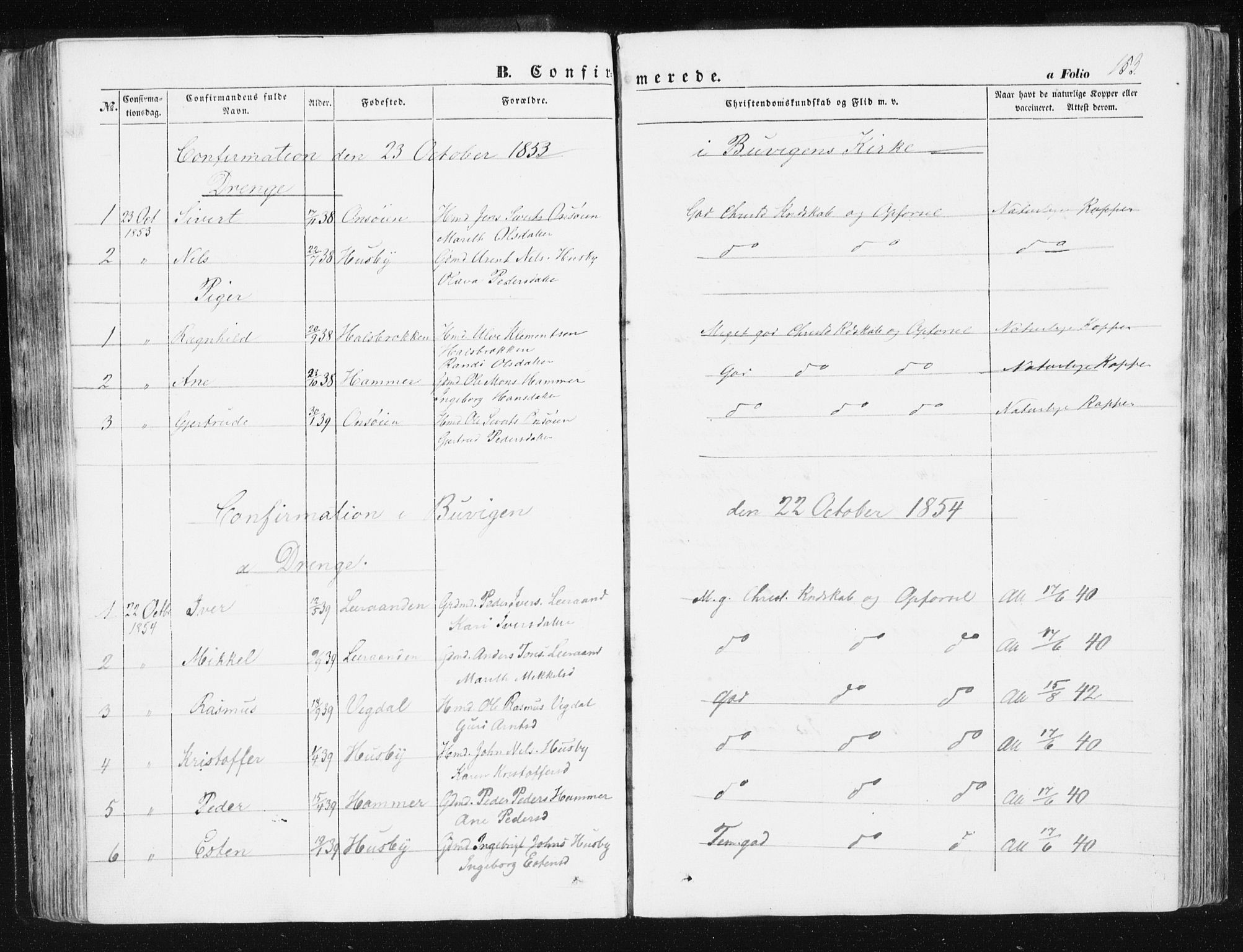 Ministerialprotokoller, klokkerbøker og fødselsregistre - Sør-Trøndelag, SAT/A-1456/612/L0376: Parish register (official) no. 612A08, 1846-1859, p. 153