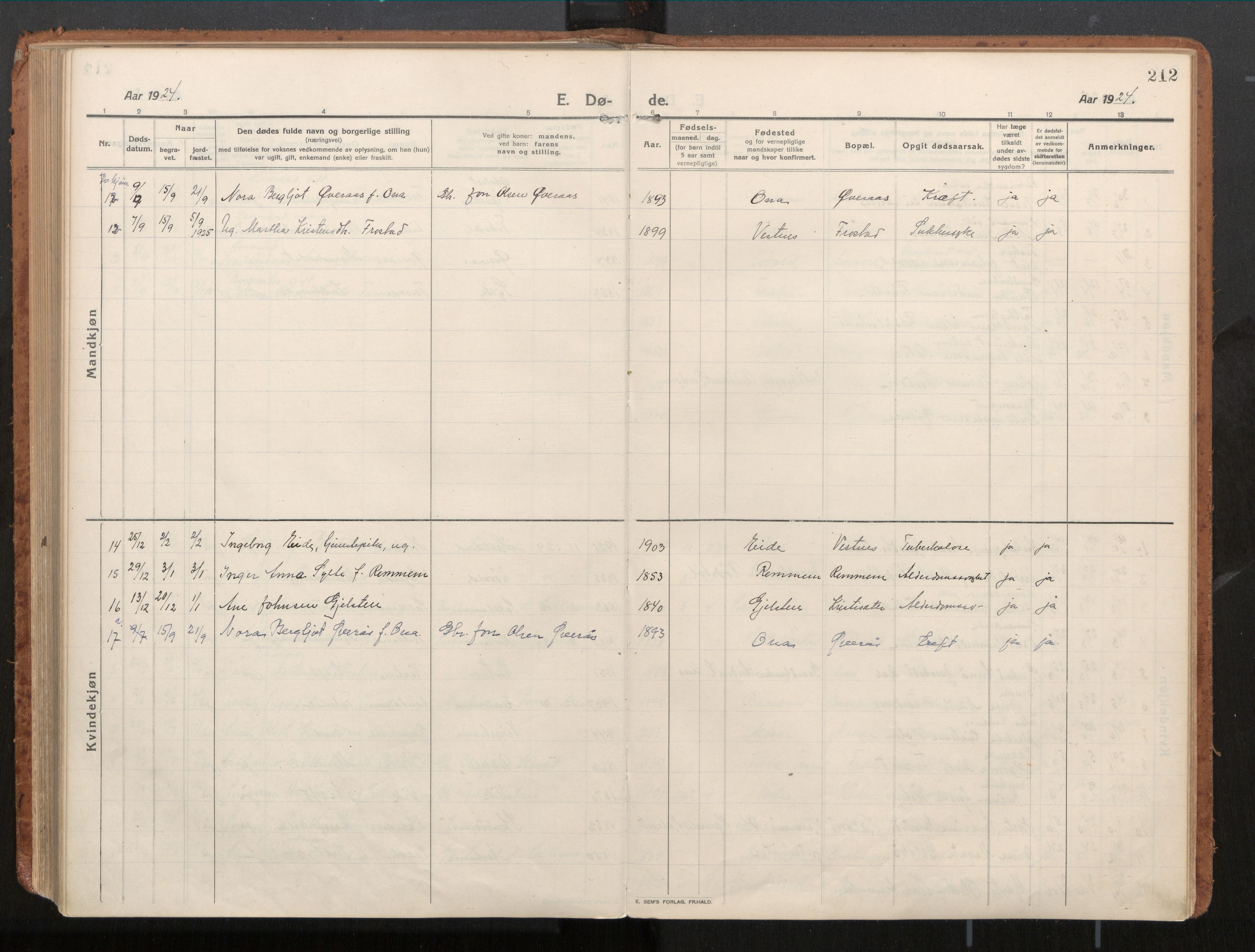 Ministerialprotokoller, klokkerbøker og fødselsregistre - Møre og Romsdal, AV/SAT-A-1454/539/L0534a: Parish register (official) no. 539A08, 1912-1935, p. 212