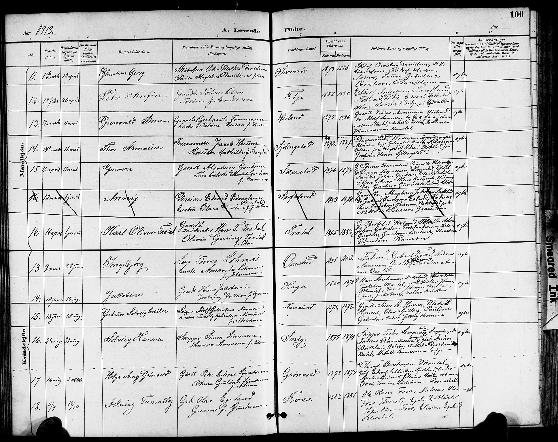 Sør-Audnedal sokneprestkontor, AV/SAK-1111-0039/F/Fb/Fbb/L0006: Parish register (copy) no. B 6, 1893-1915, p. 106