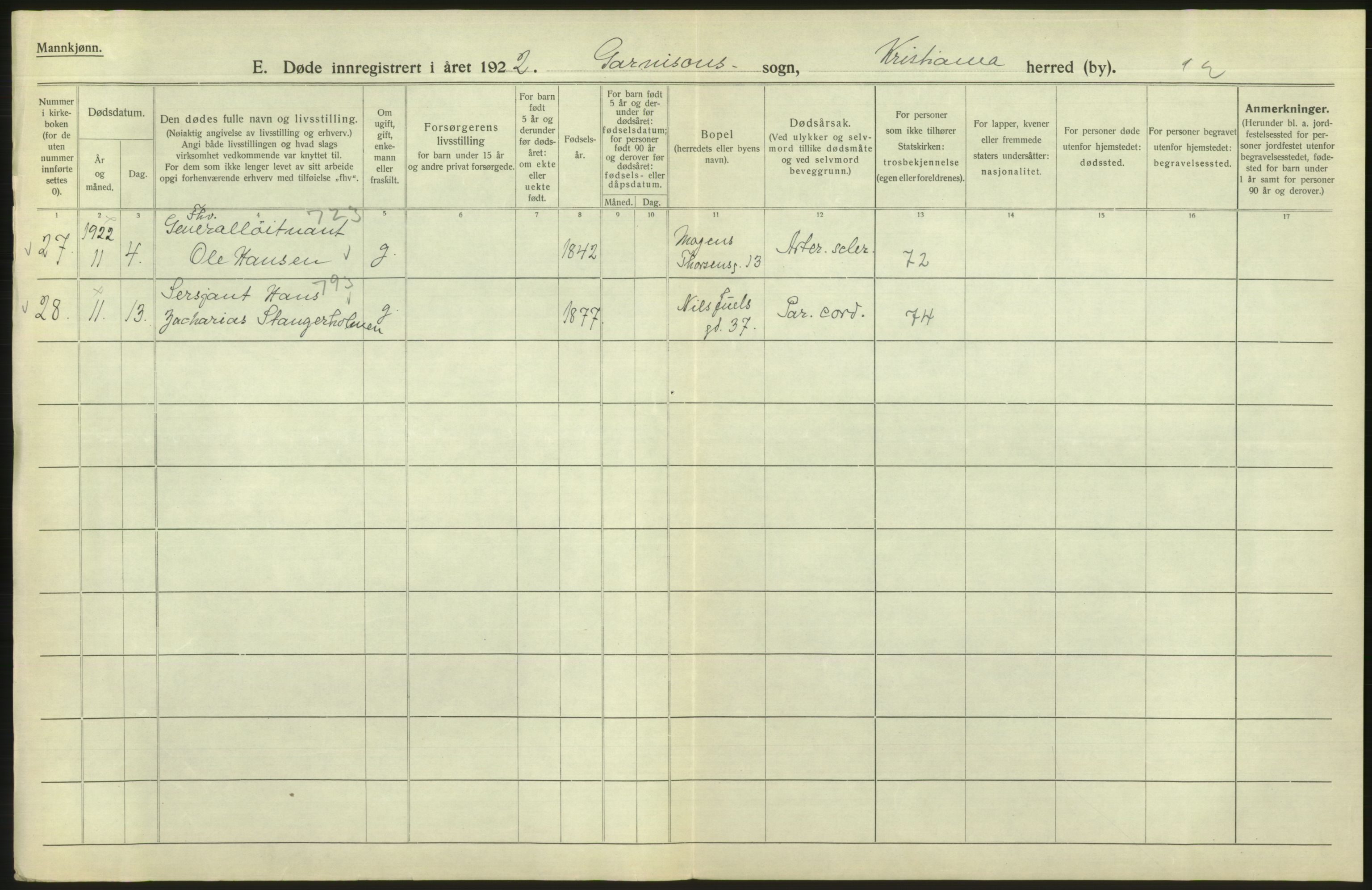 Statistisk sentralbyrå, Sosiodemografiske emner, Befolkning, AV/RA-S-2228/D/Df/Dfc/Dfcb/L0010: Kristiania: Døde, dødfødte, 1922, p. 606