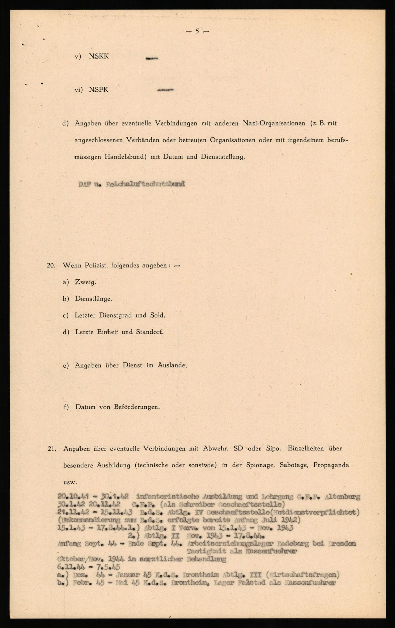Forsvaret, Forsvarets overkommando II, RA/RAFA-3915/D/Db/L0020: CI Questionaires. Tyske okkupasjonsstyrker i Norge. Tyskere., 1945-1946, p. 77