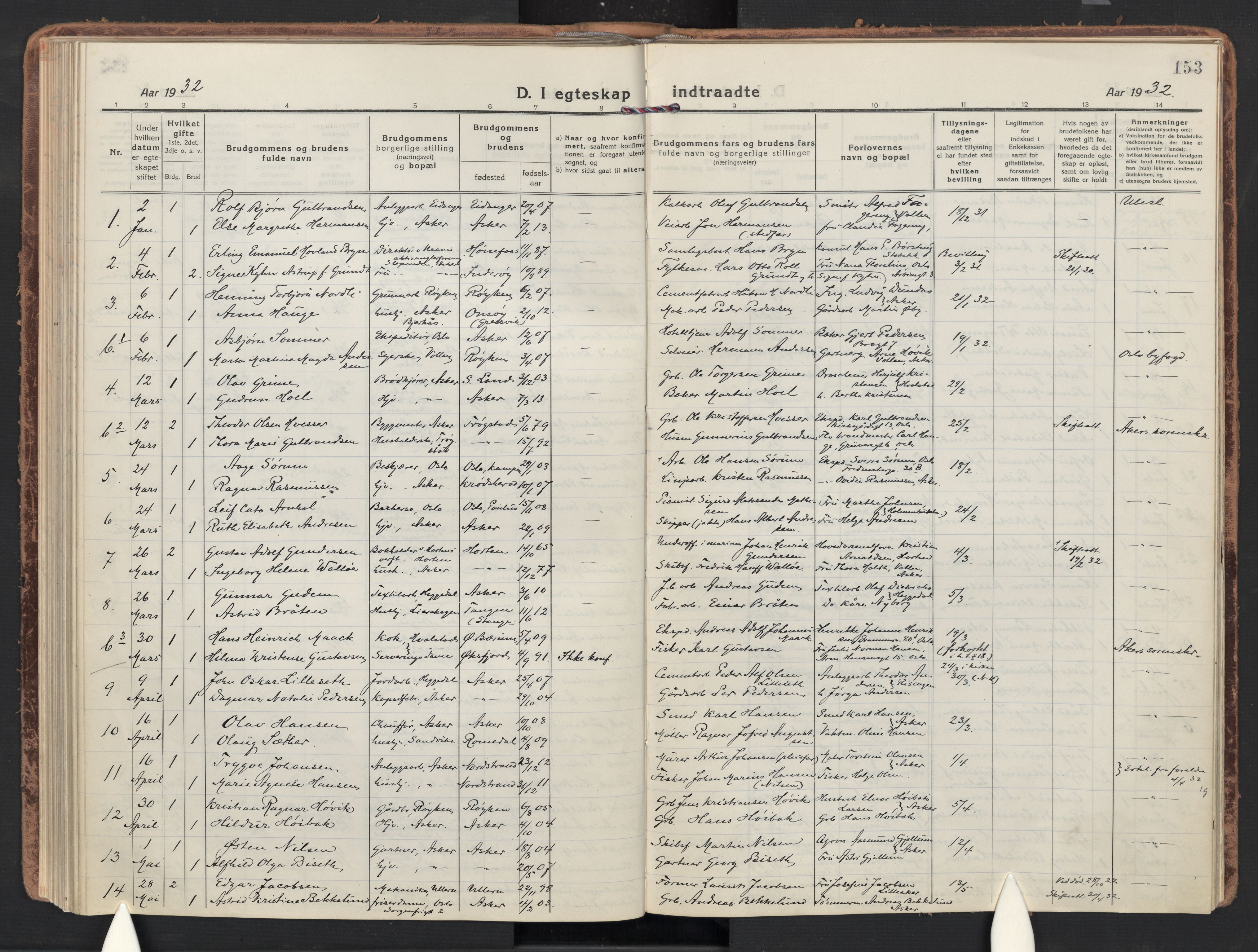 Asker prestekontor Kirkebøker, SAO/A-10256a/F/Fa/L0019: Parish register (official) no. I 19, 1918-1935, p. 153