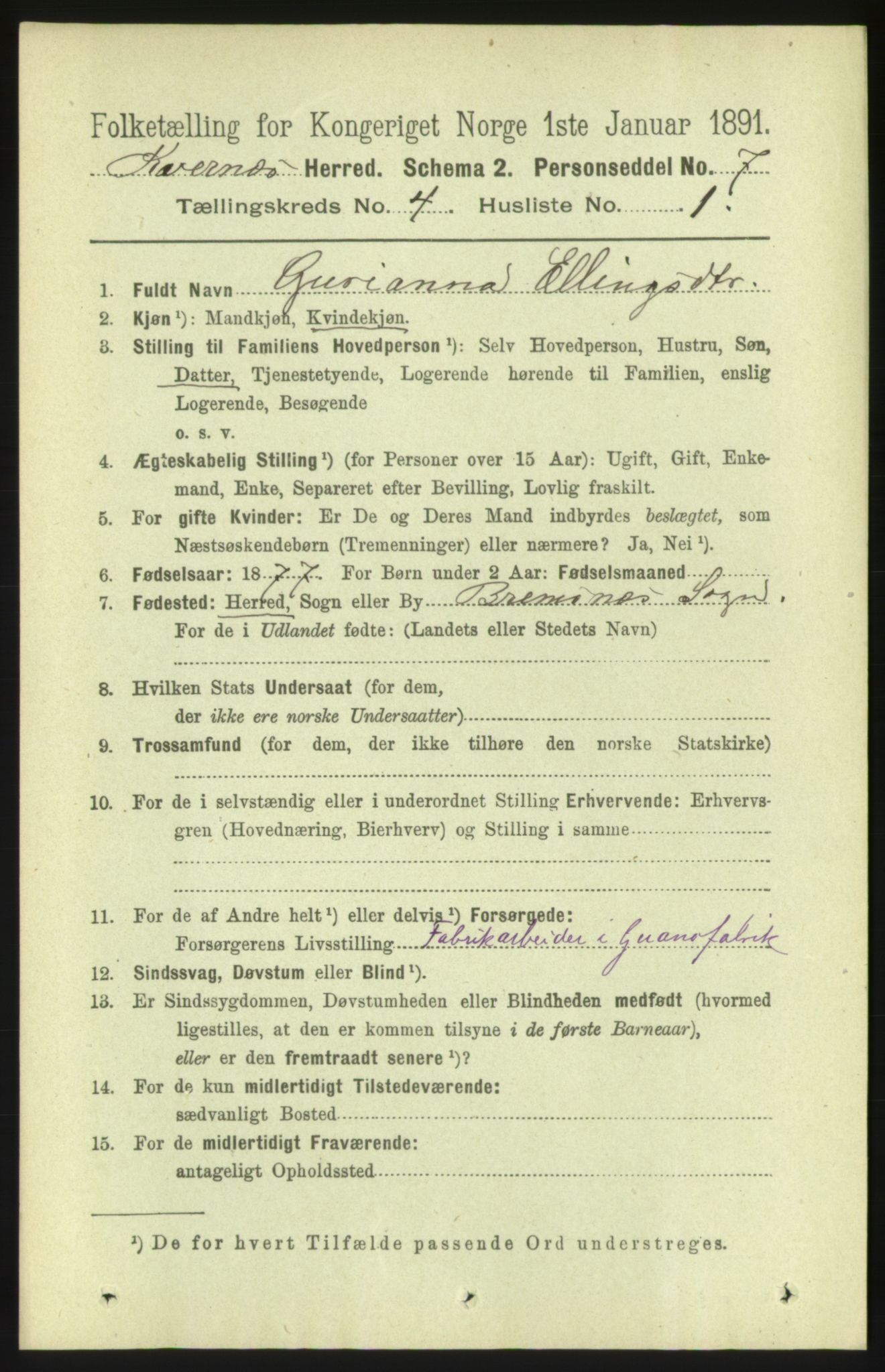 RA, 1891 census for 1553 Kvernes, 1891, p. 1737