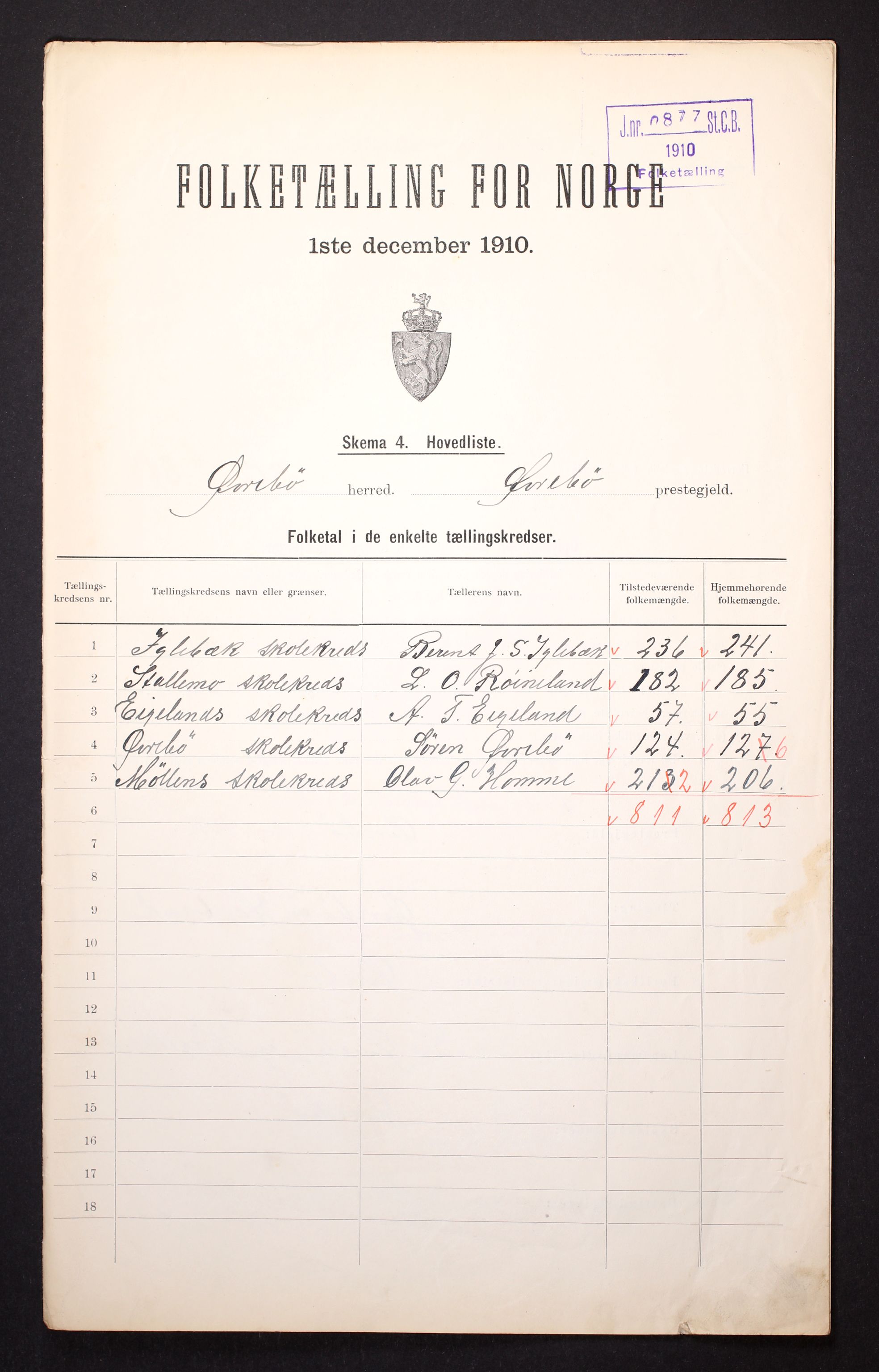 RA, 1910 census for Øvrebø, 1910, p. 2