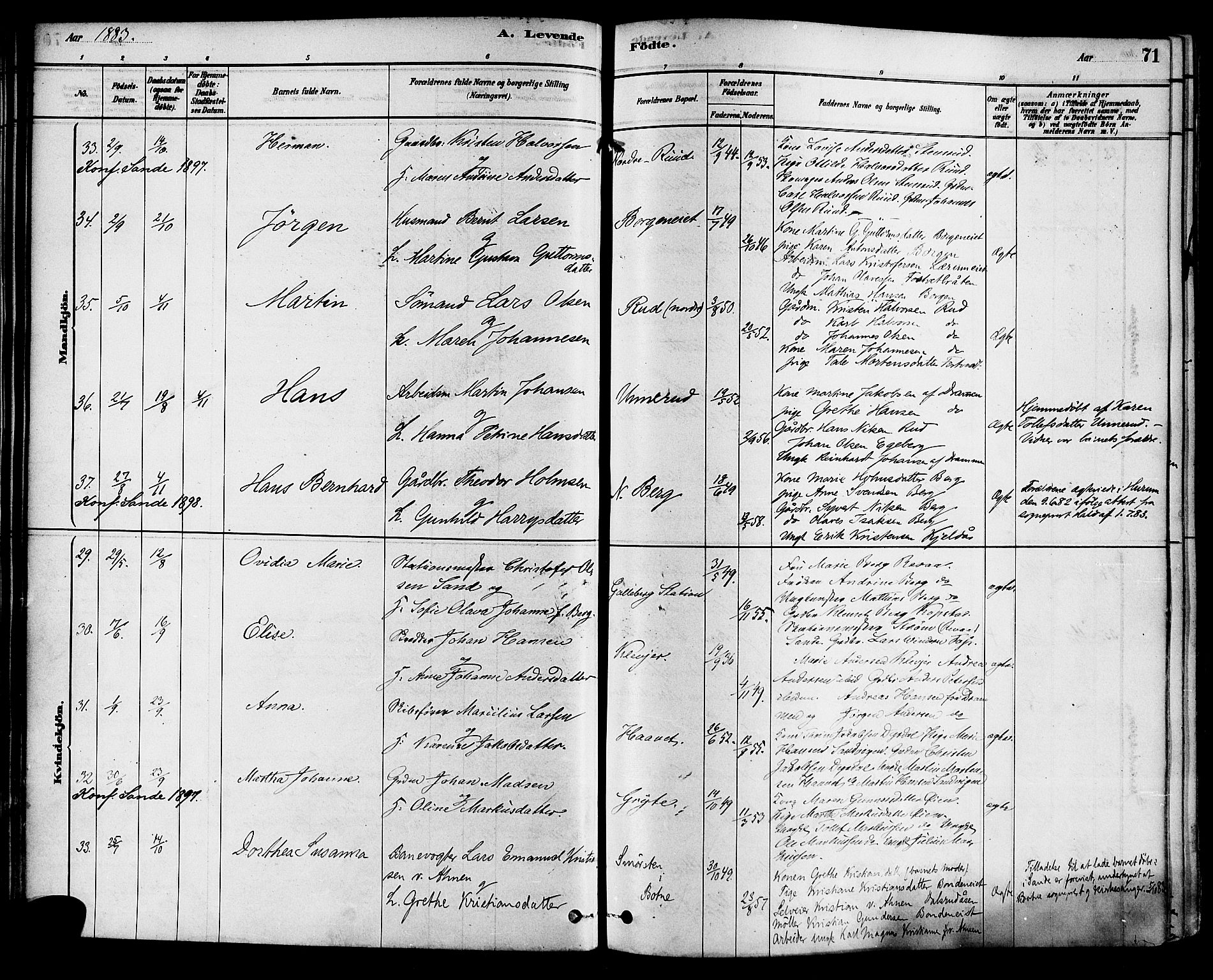 Sande Kirkebøker, AV/SAKO-A-53/F/Fa/L0006: Parish register (official) no. 6, 1878-1888, p. 71
