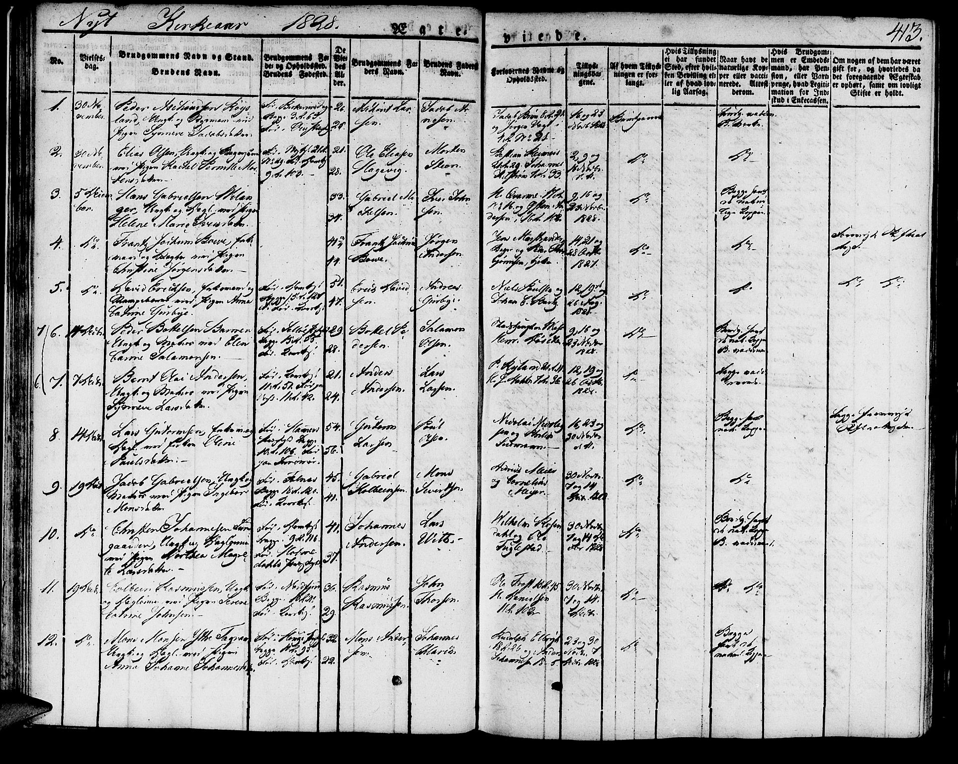 Domkirken sokneprestembete, SAB/A-74801/H/Haa/L0012: Parish register (official) no. A 12, 1821-1840, p. 413