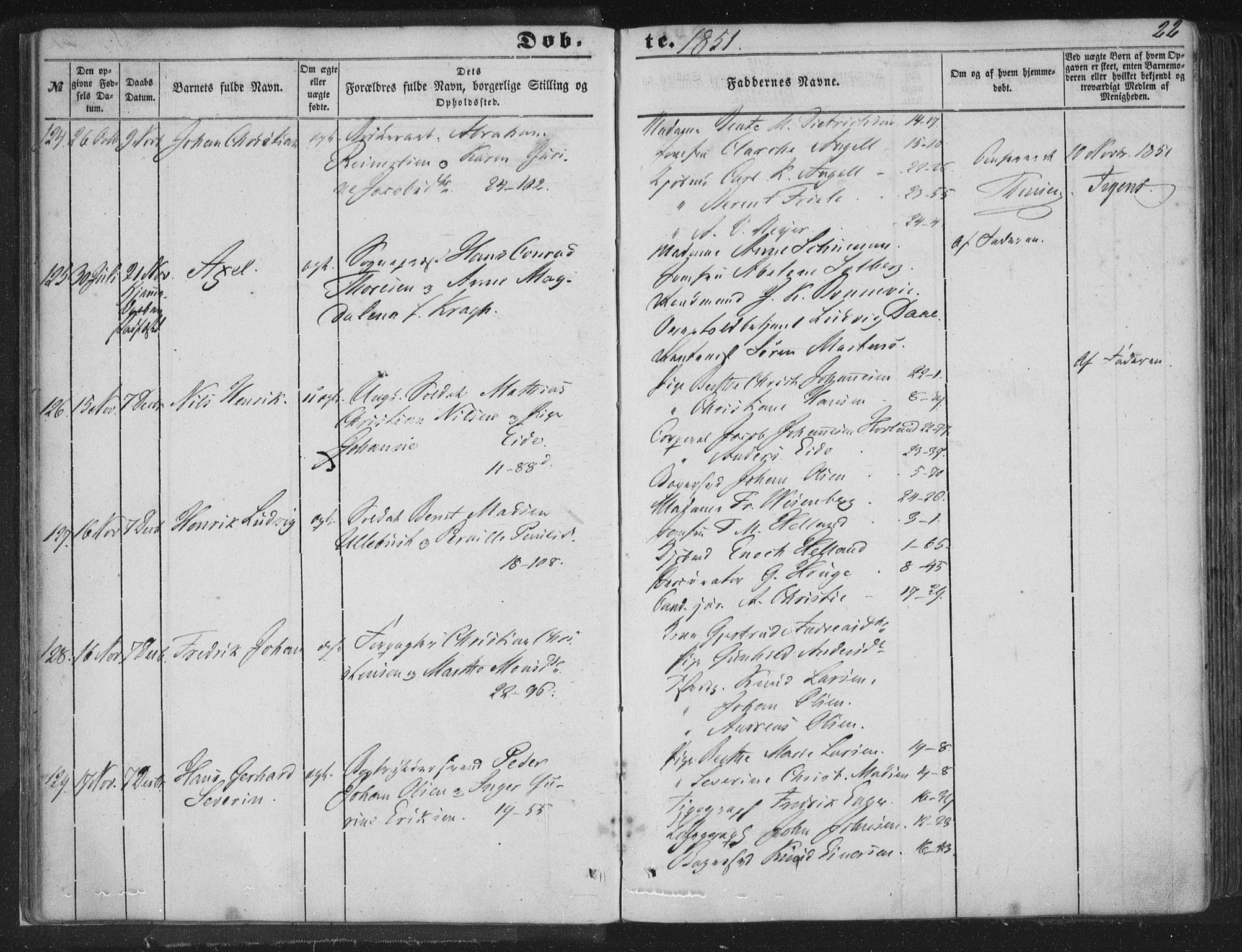 Korskirken sokneprestembete, AV/SAB-A-76101/H/Haa/L0017: Parish register (official) no. B 3, 1851-1857, p. 22