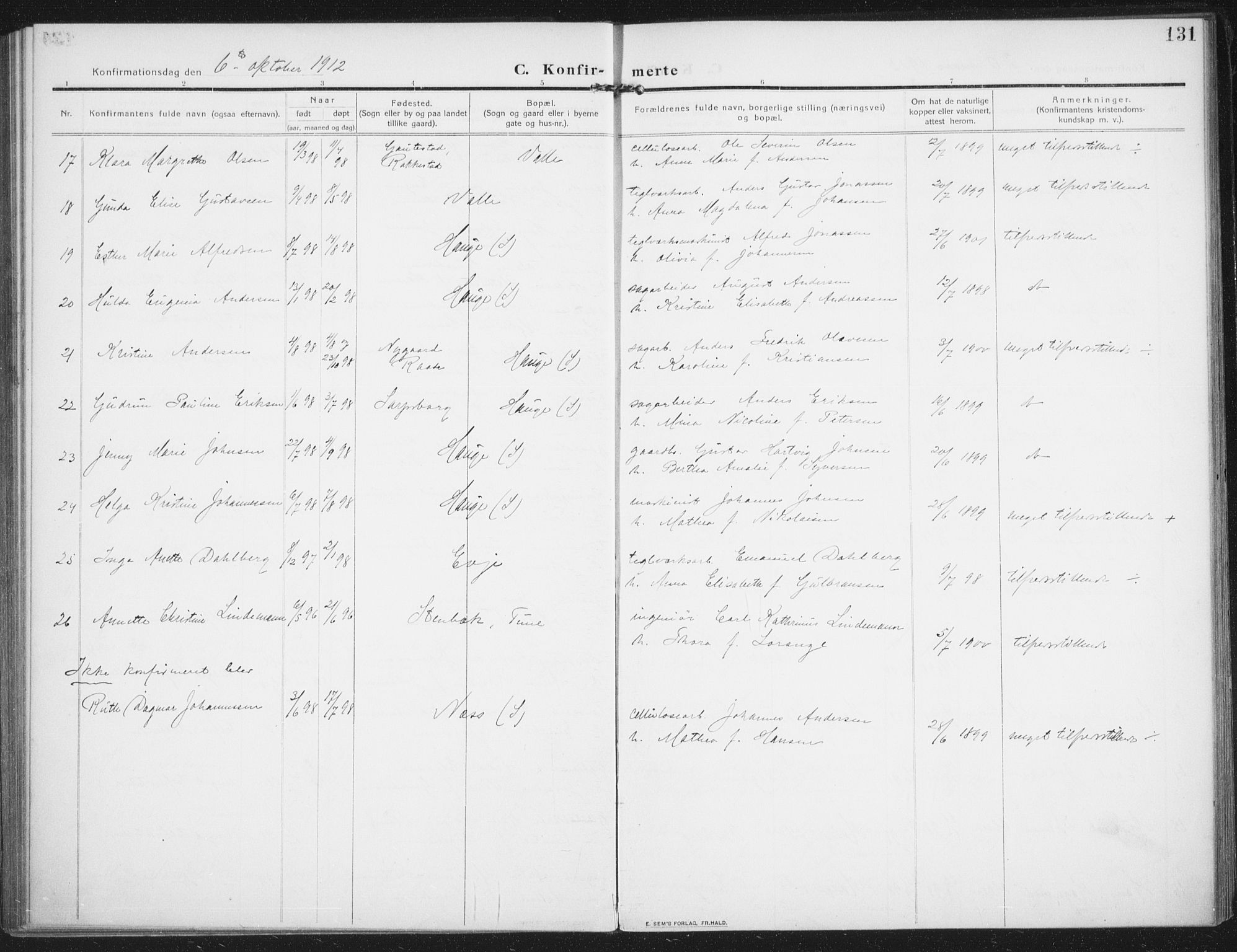 Rolvsøy prestekontor Kirkebøker, SAO/A-2004/F/Fa/L0002: Parish register (official) no. 2, 1909-1917, p. 131