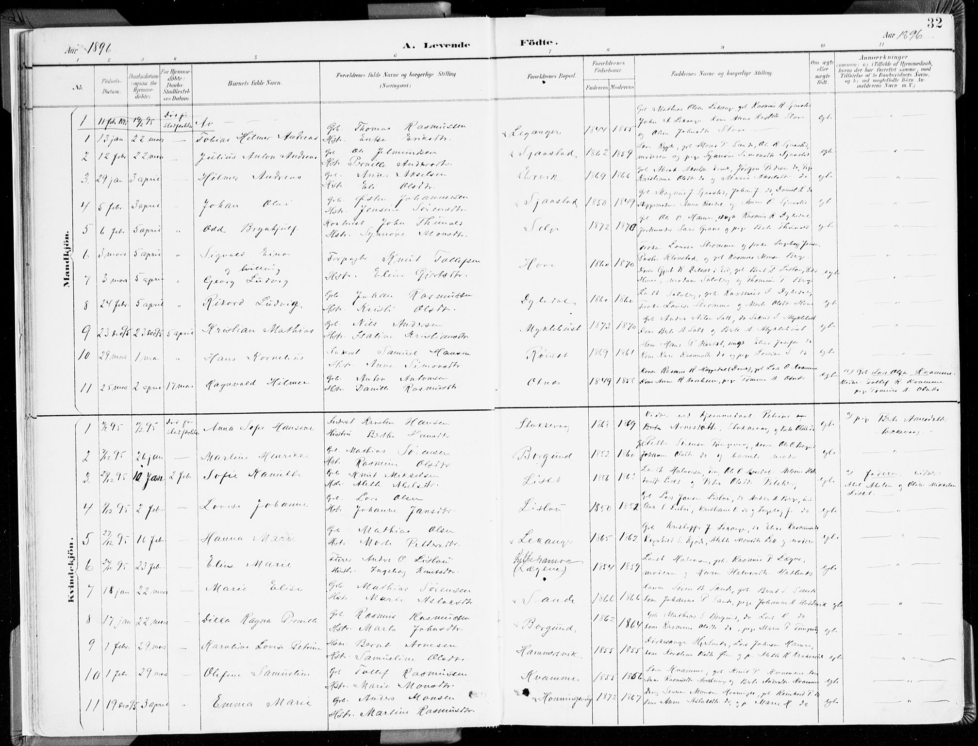 Selje sokneprestembete, SAB/A-99938/H/Ha/Haa/Haab: Parish register (official) no. B 2, 1891-1907, p. 32