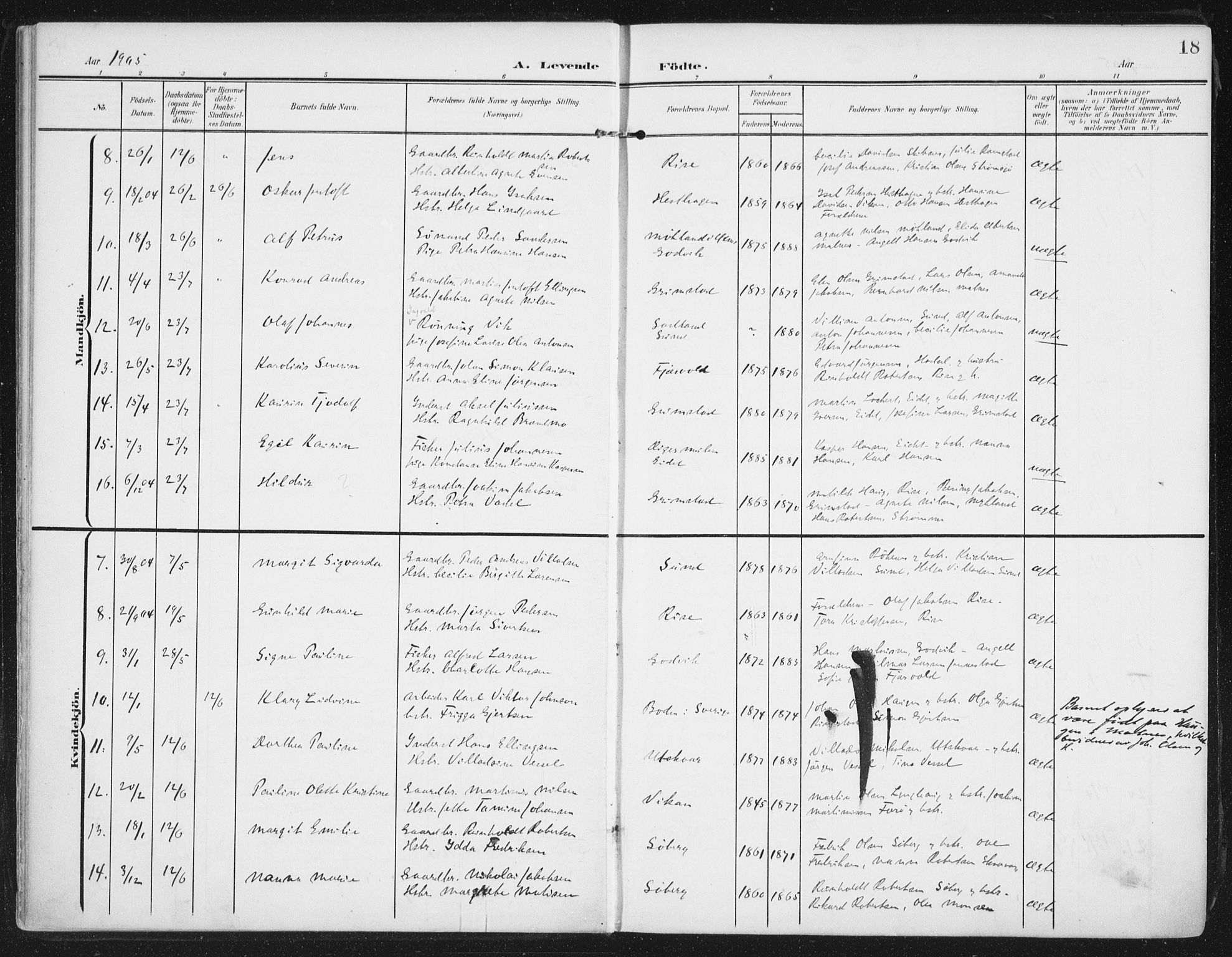 Ministerialprotokoller, klokkerbøker og fødselsregistre - Nordland, AV/SAT-A-1459/892/L1321: Parish register (official) no. 892A02, 1902-1918, p. 18