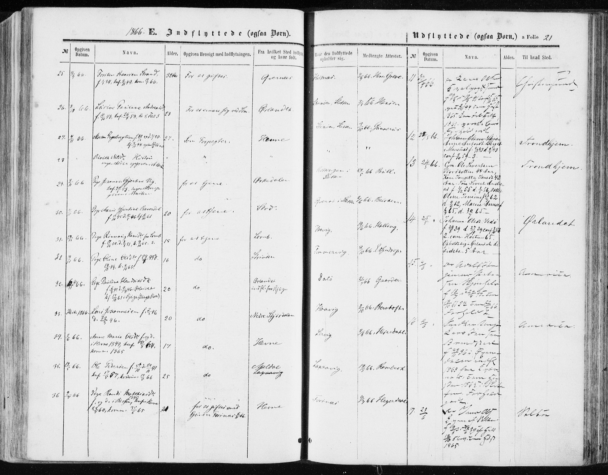 Ministerialprotokoller, klokkerbøker og fødselsregistre - Sør-Trøndelag, SAT/A-1456/634/L0531: Parish register (official) no. 634A07, 1861-1870, p. 21