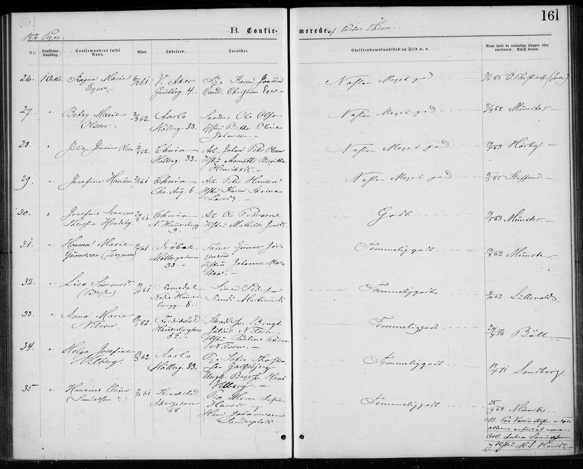 Trefoldighet prestekontor Kirkebøker, SAO/A-10882/F/Fb/L0002: Parish register (official) no. II 2, 1871-1880, p. 161