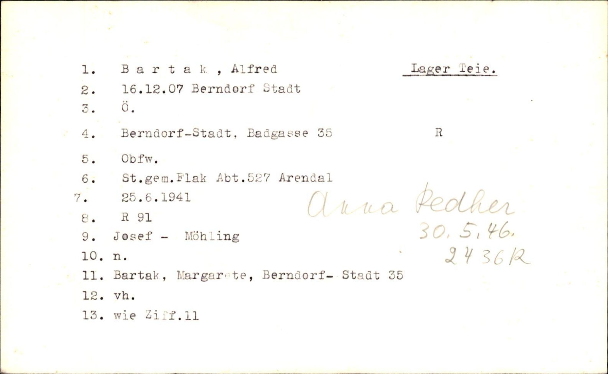 Hjemsendte tyskere , RA/RAFA-6487/D/Db/L0007: Bartak-Borchhardt, 1945-1947, p. 1