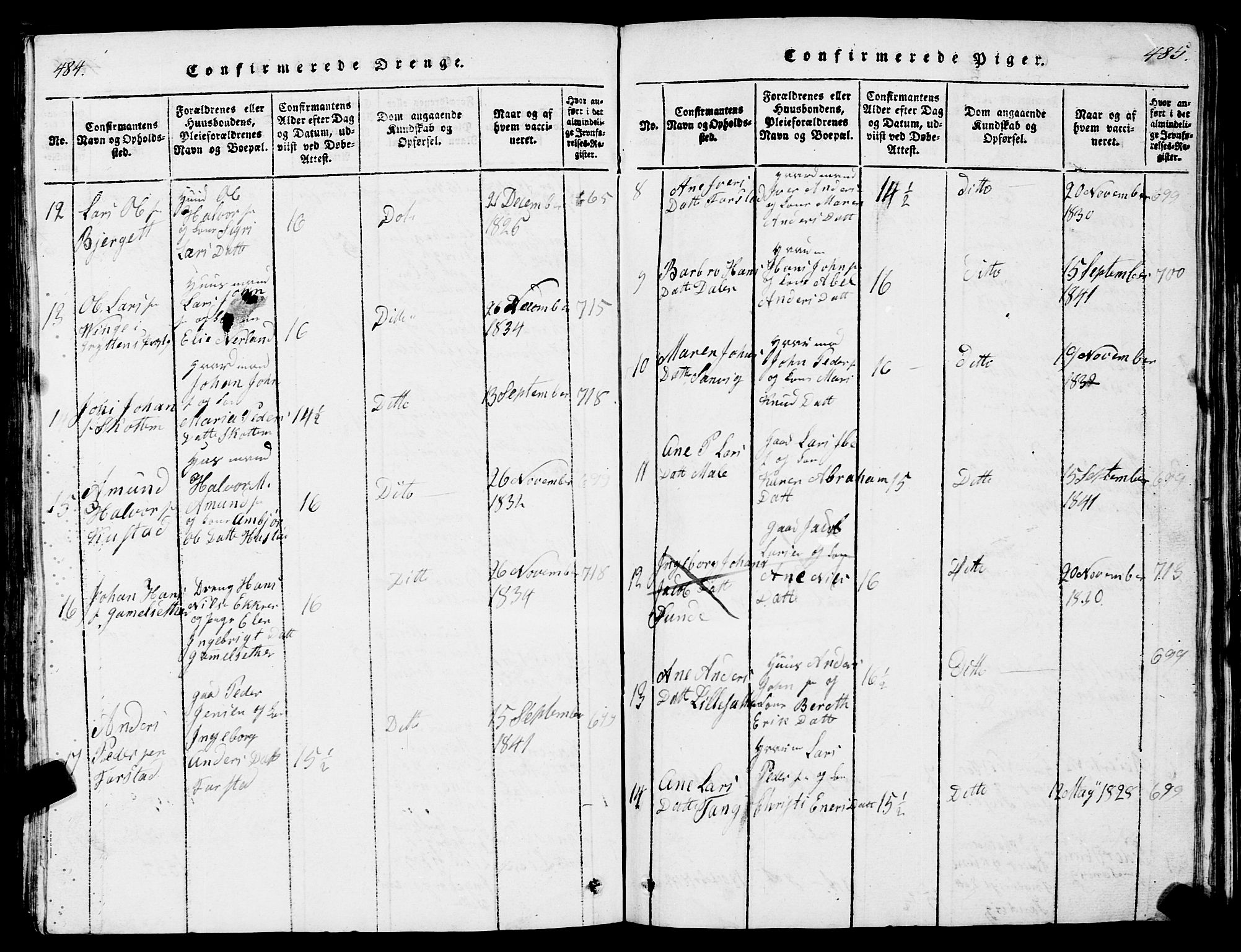Ministerialprotokoller, klokkerbøker og fødselsregistre - Møre og Romsdal, SAT/A-1454/567/L0781: Parish register (copy) no. 567C01, 1818-1845, p. 484-485