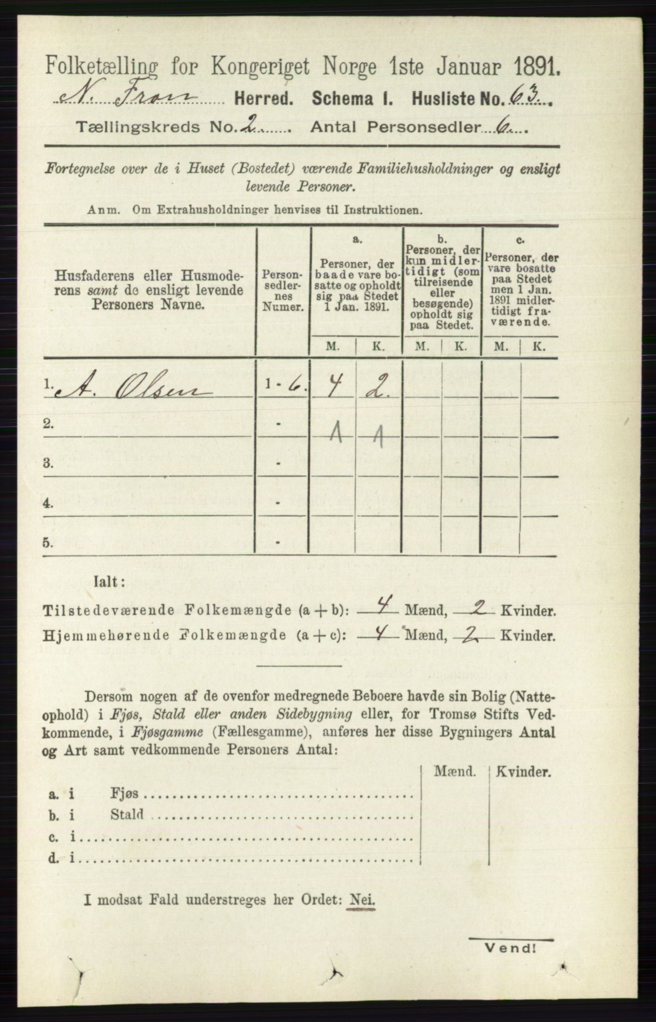 RA, 1891 census for 0518 Nord-Fron, 1891, p. 334