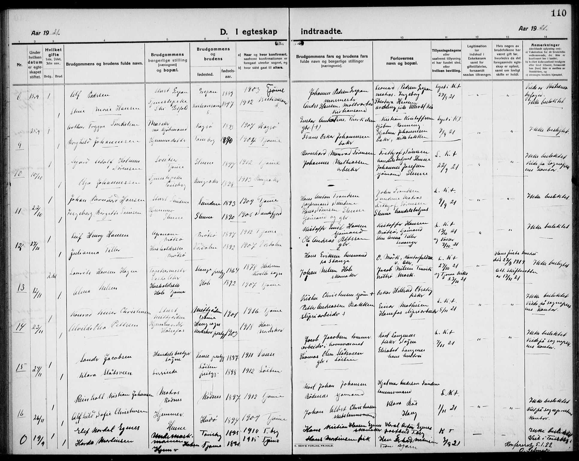 Tjøme kirkebøker, AV/SAKO-A-328/G/Ga/L0003: Parish register (copy) no. I 3, 1921-1935, p. 110