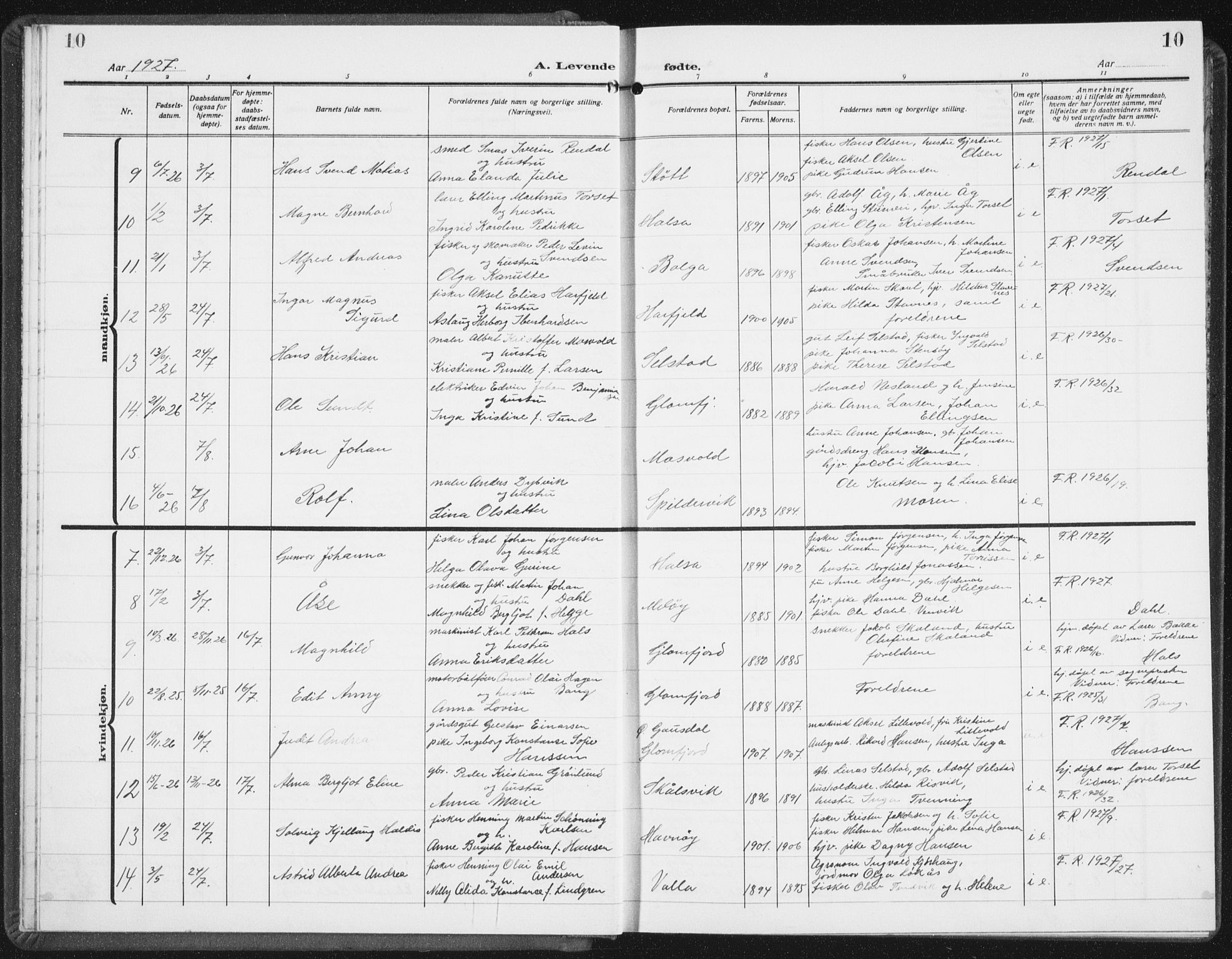 Ministerialprotokoller, klokkerbøker og fødselsregistre - Nordland, SAT/A-1459/843/L0640: Parish register (copy) no. 843C09, 1925-1941, p. 10