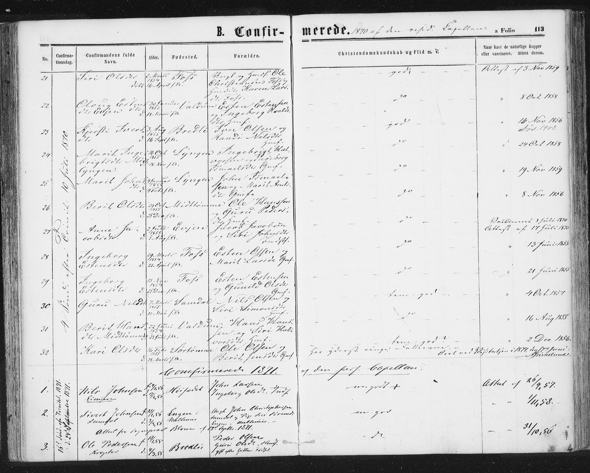 Ministerialprotokoller, klokkerbøker og fødselsregistre - Sør-Trøndelag, SAT/A-1456/692/L1104: Parish register (official) no. 692A04, 1862-1878, p. 113