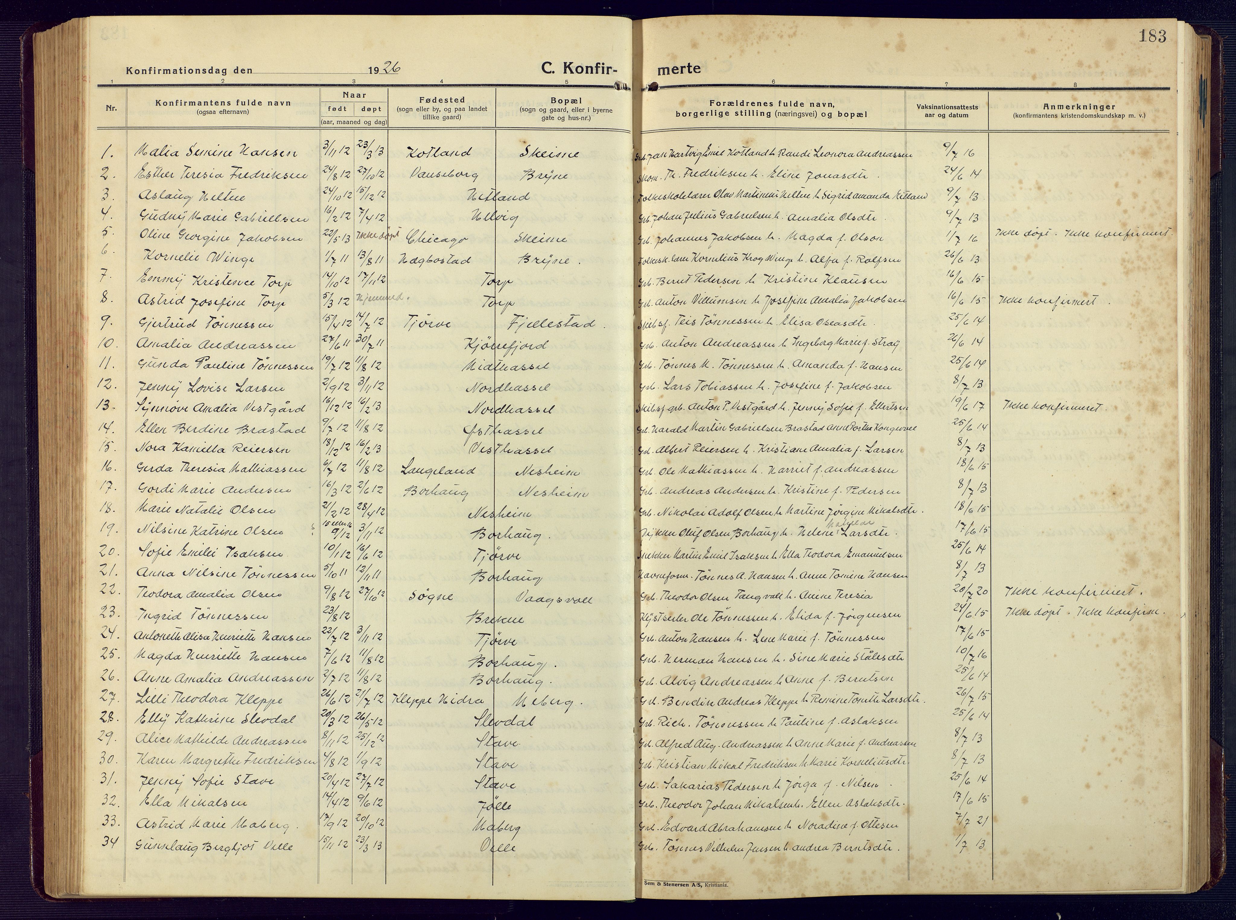 Lista sokneprestkontor, AV/SAK-1111-0027/F/Fb/L0006: Parish register (copy) no. B 6, 1924-1947, p. 183