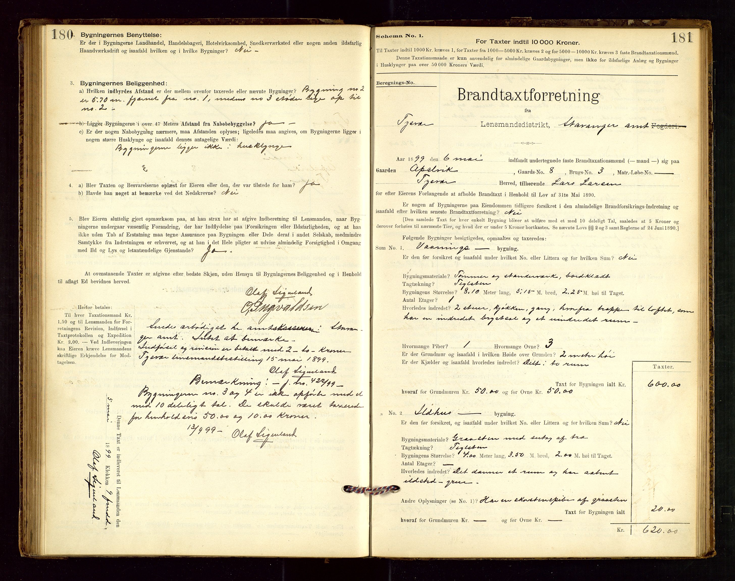 Tysvær lensmannskontor, AV/SAST-A-100192/Gob/L0001: "Brandtaxationsprotokol for Tysvær Lensmandsdistrikt Ryfylke Fogderi", 1894-1916, p. 180-181