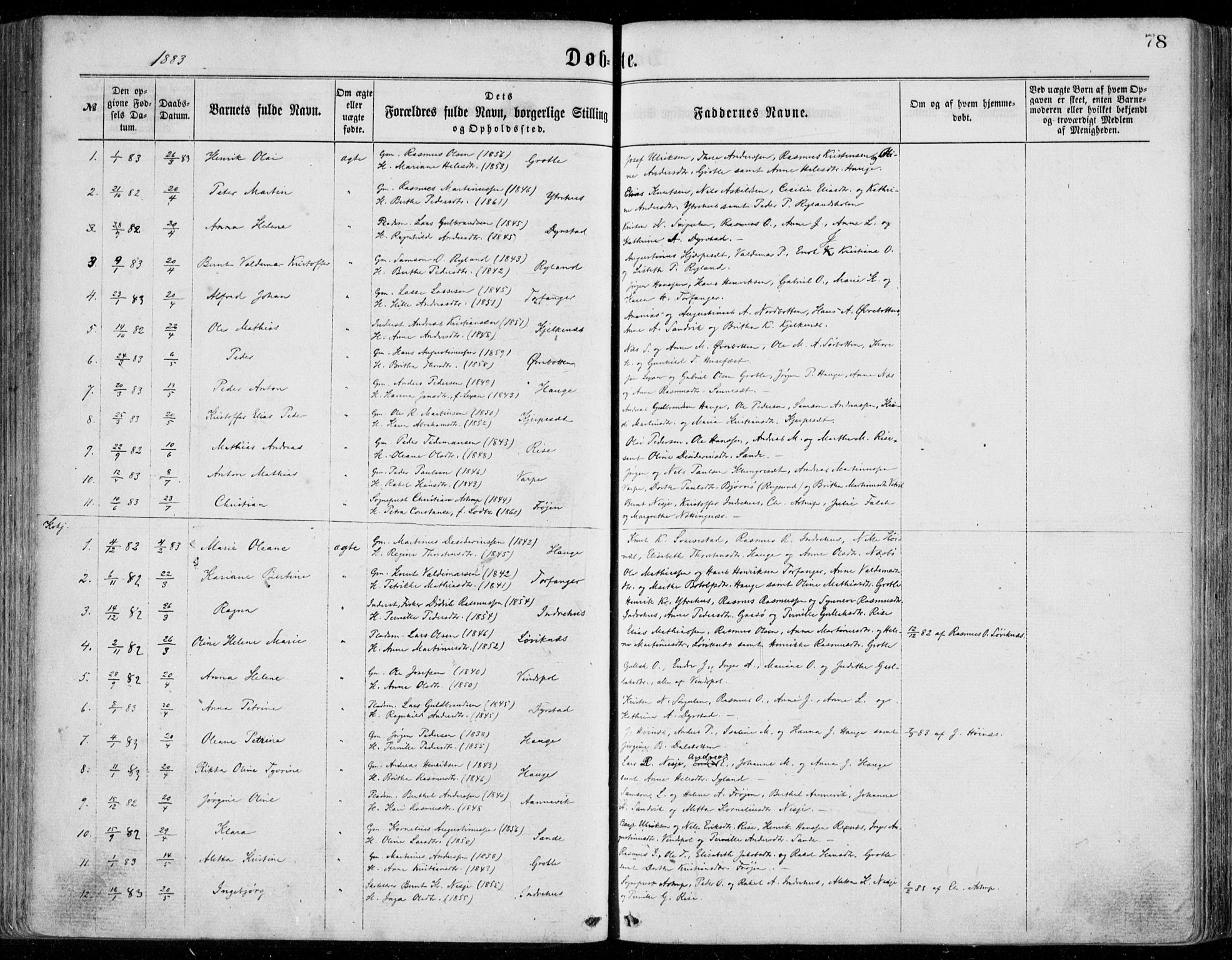 Bremanger sokneprestembete, SAB/A-82201/H/Haa/Haaa/L0001: Parish register (official) no. A  1, 1864-1883, p. 78