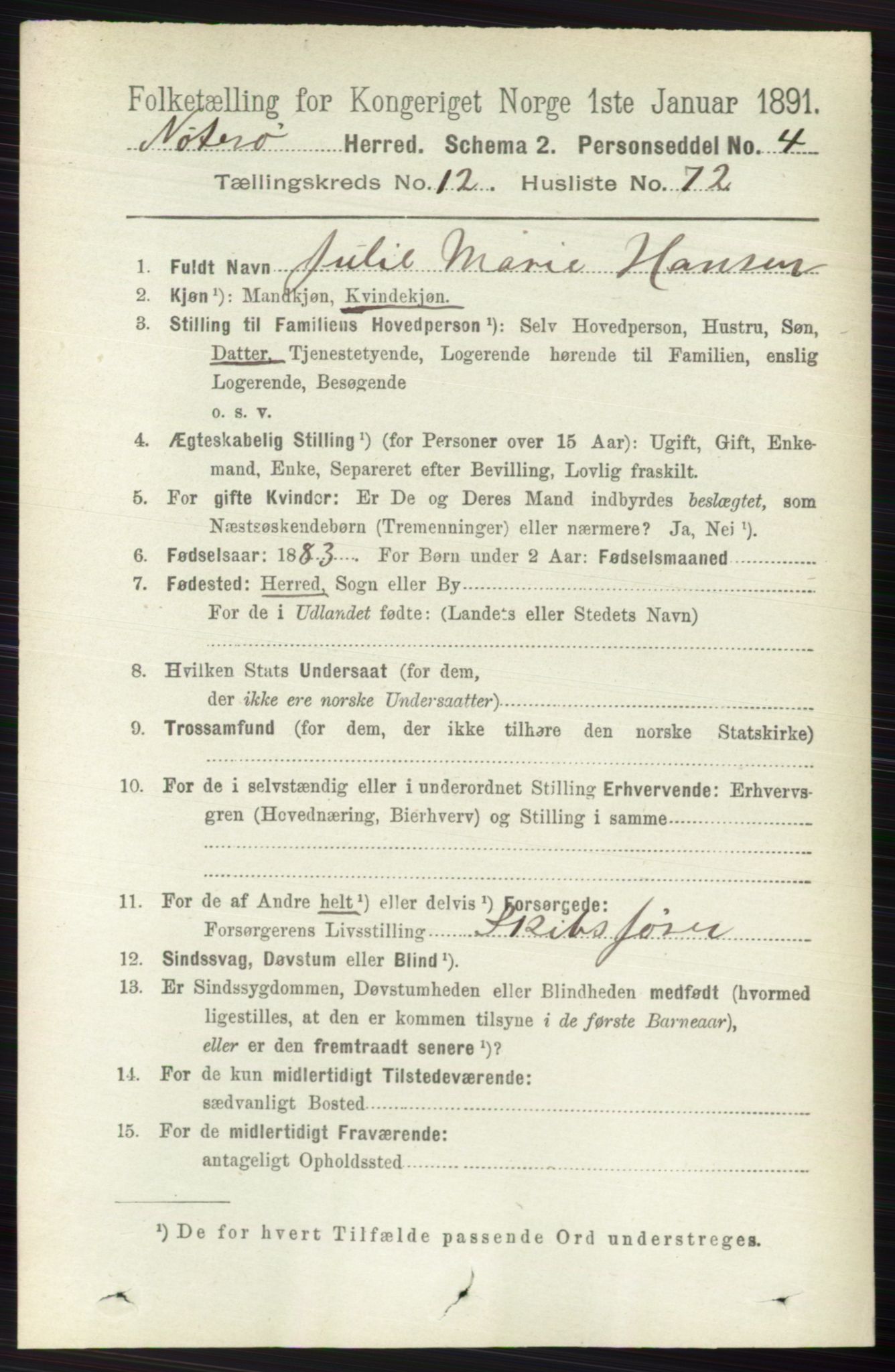 RA, 1891 census for 0722 Nøtterøy, 1891, p. 6761