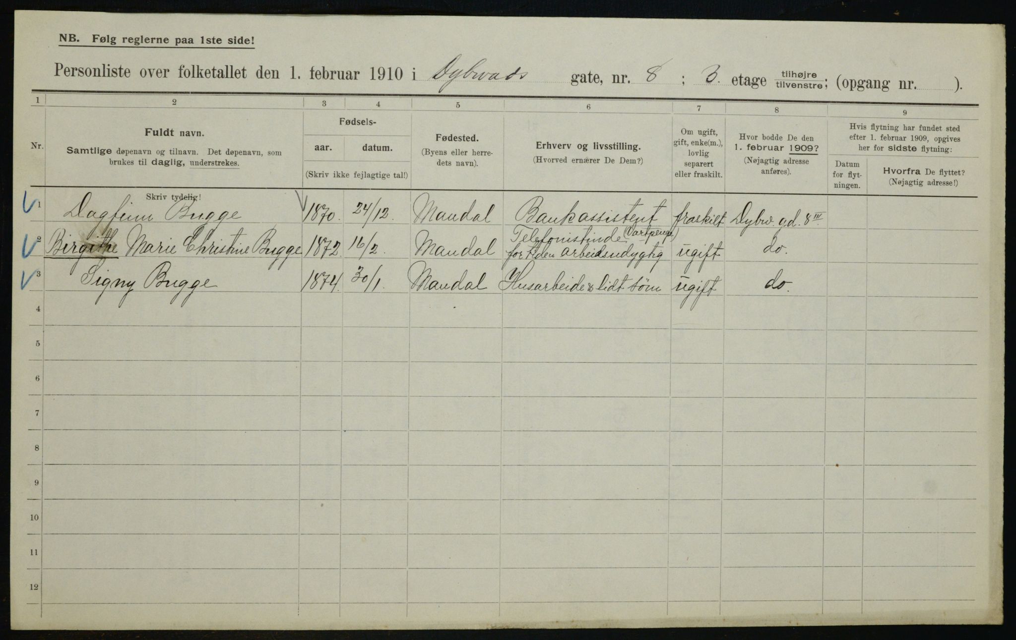 OBA, Municipal Census 1910 for Kristiania, 1910, p. 16636