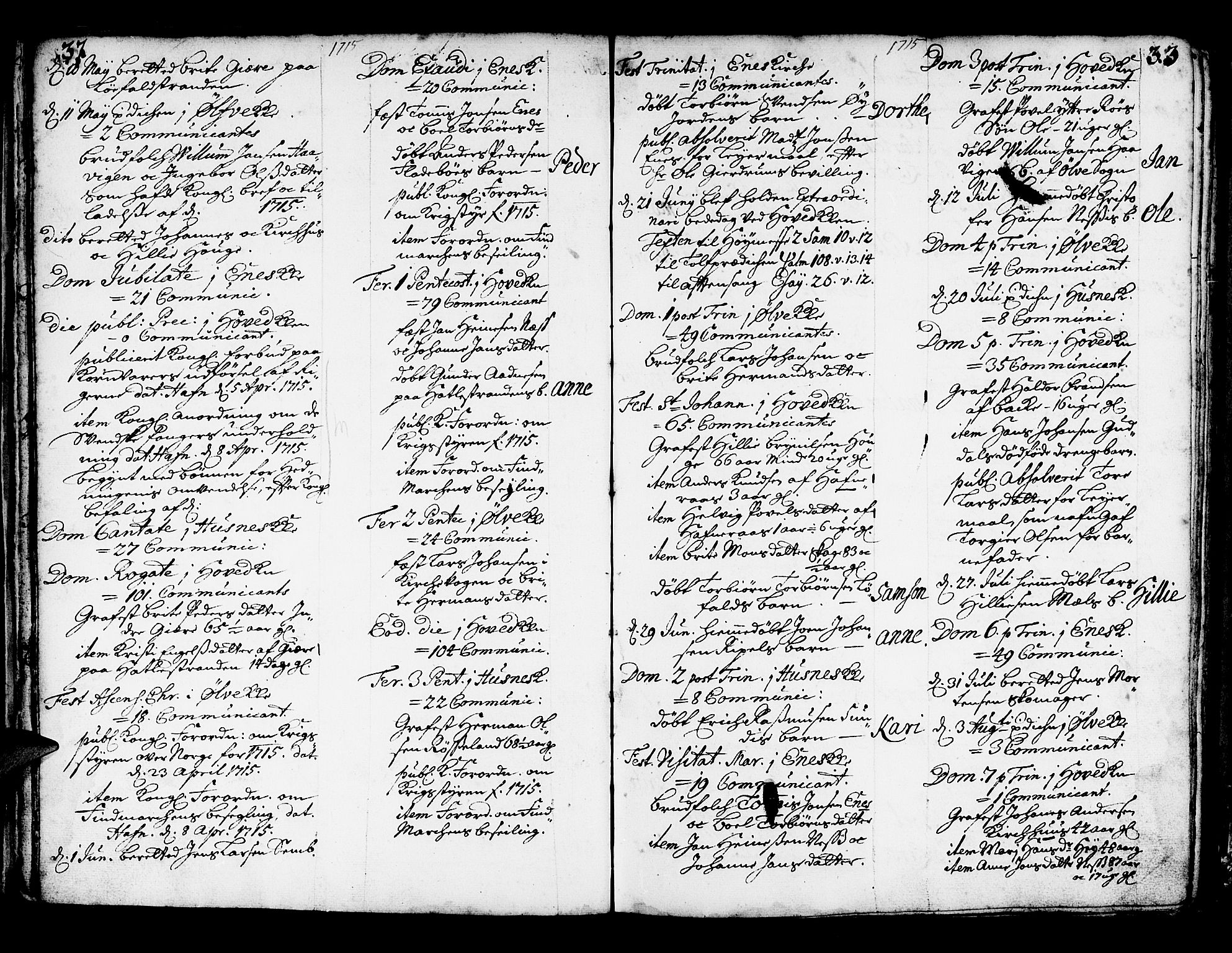 Kvinnherad sokneprestembete, AV/SAB-A-76401/H/Haa: Parish register (official) no. A 2, 1710-1753, p. 32-33