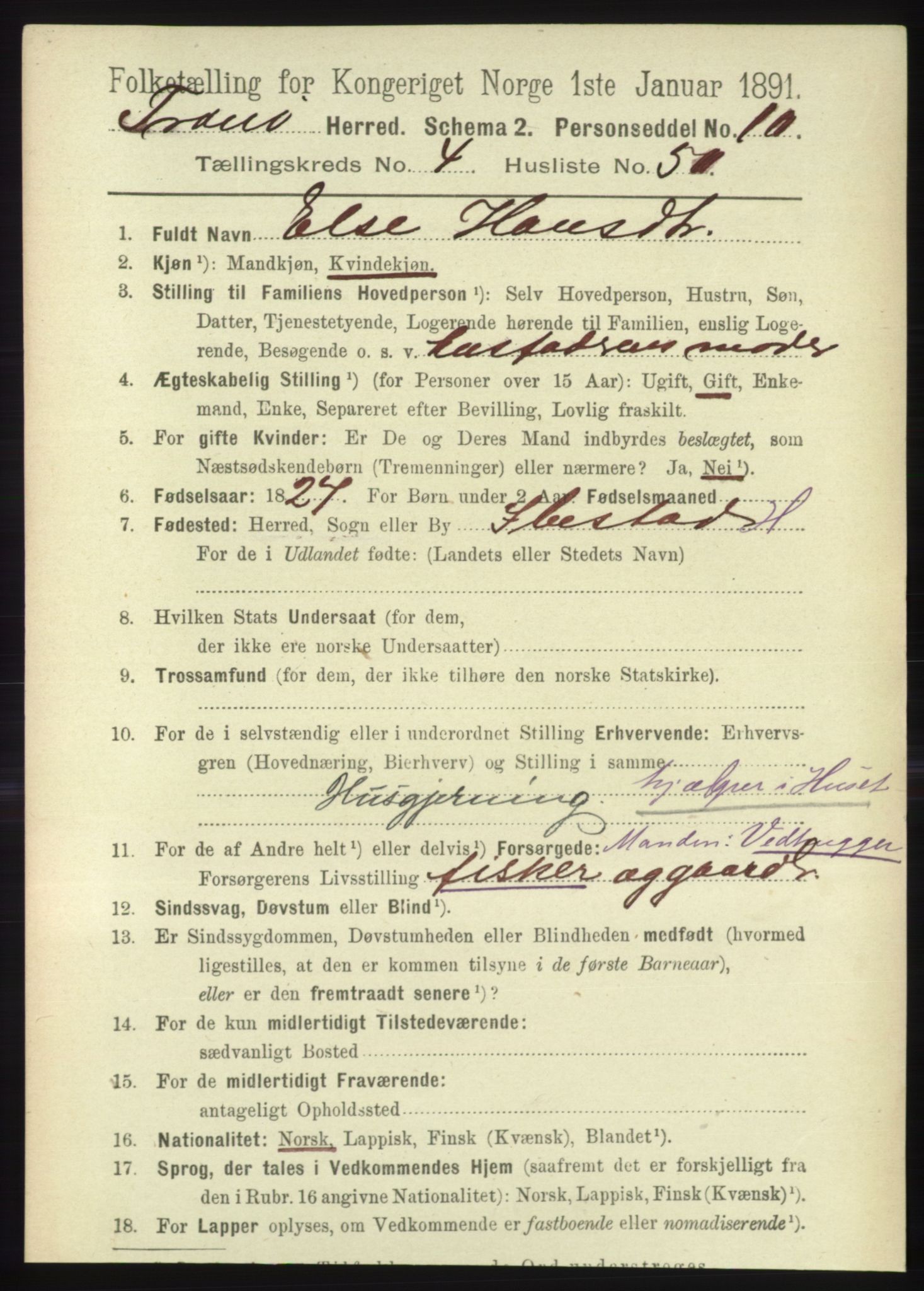 RA, 1891 census for 1927 Tranøy, 1891, p. 1764