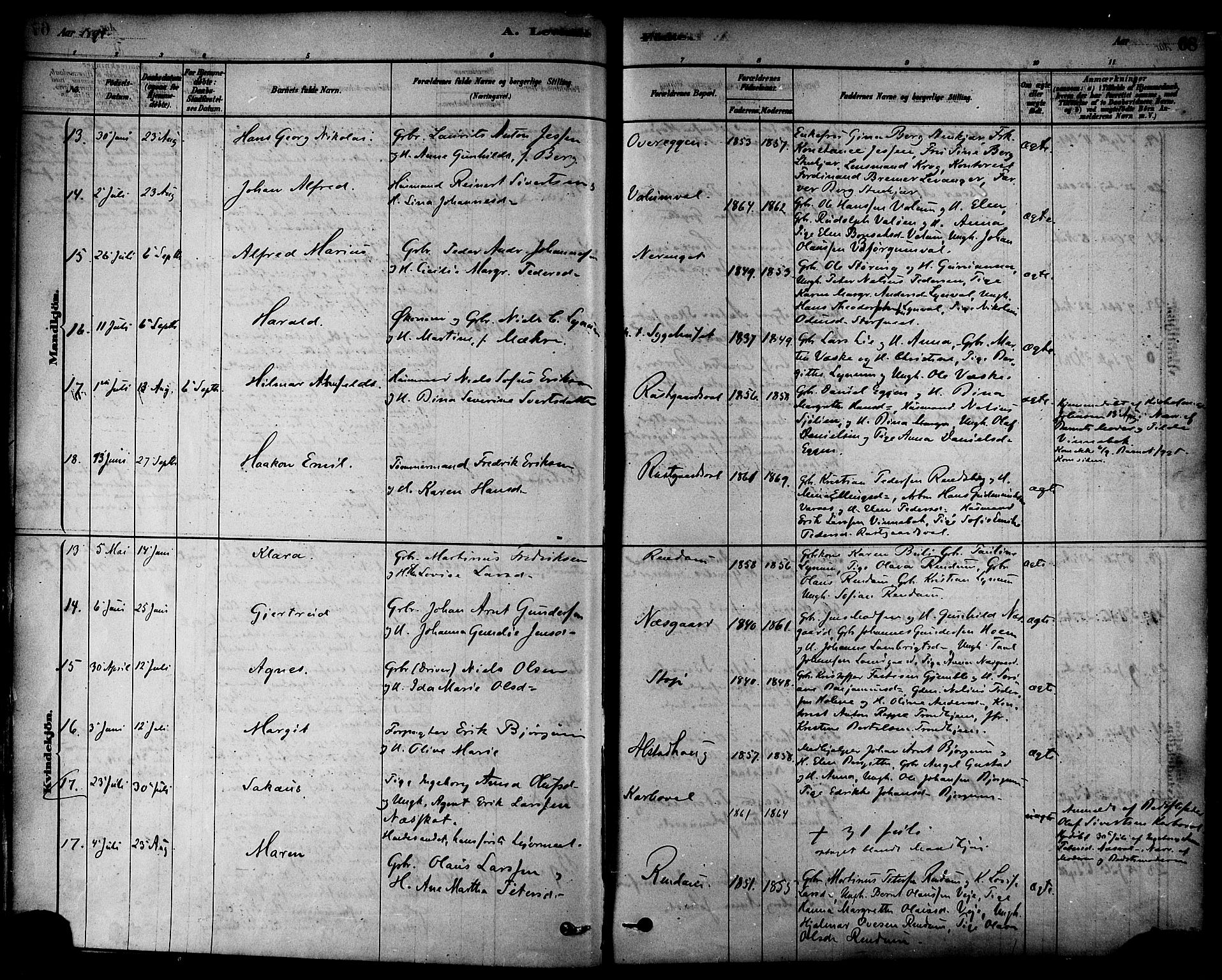 Ministerialprotokoller, klokkerbøker og fødselsregistre - Nord-Trøndelag, AV/SAT-A-1458/717/L0159: Parish register (official) no. 717A09, 1878-1898, p. 68