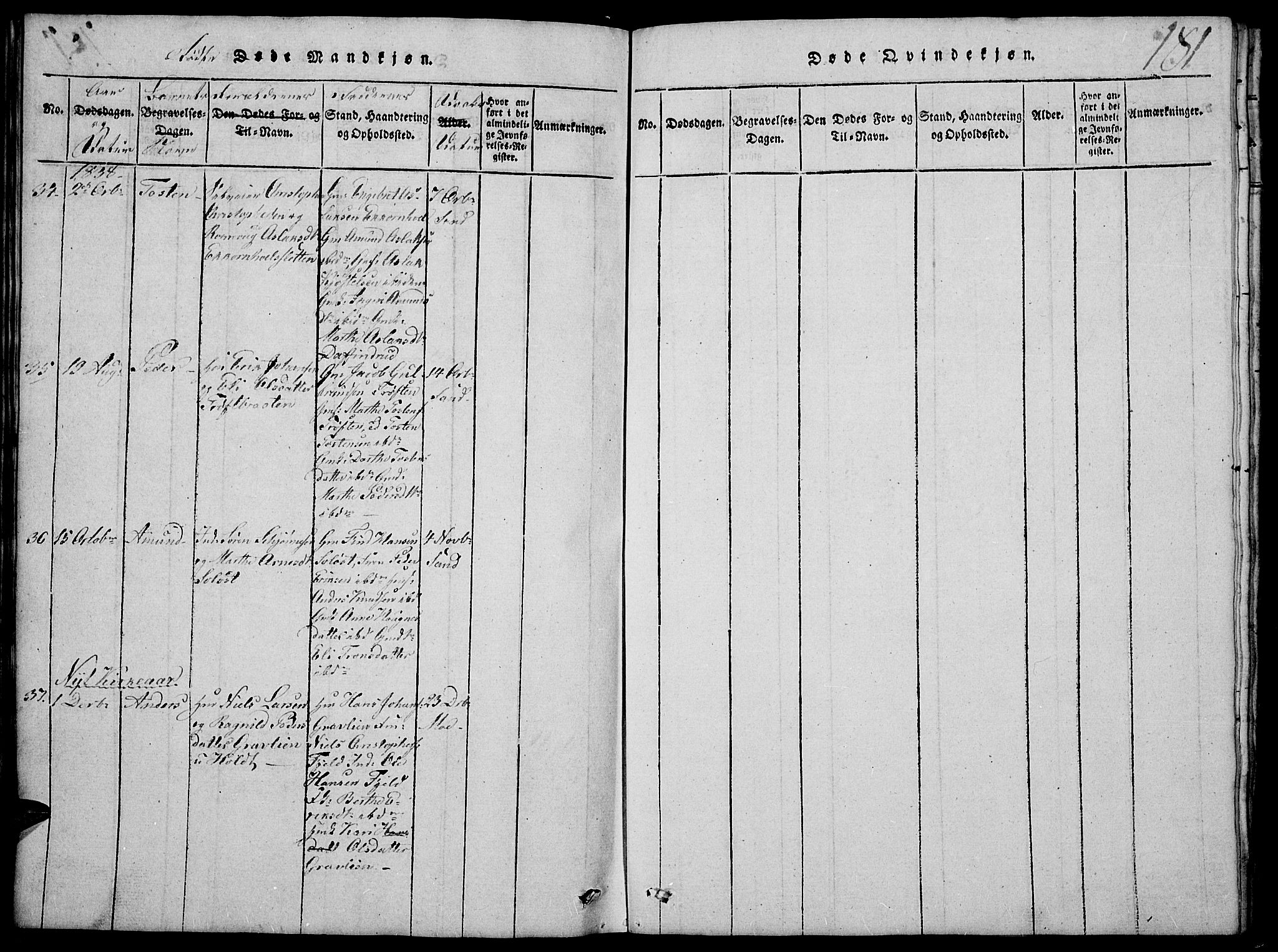 Nord-Odal prestekontor, AV/SAH-PREST-032/H/Ha/Hab/L0001: Parish register (copy) no. 1, 1819-1838, p. 181