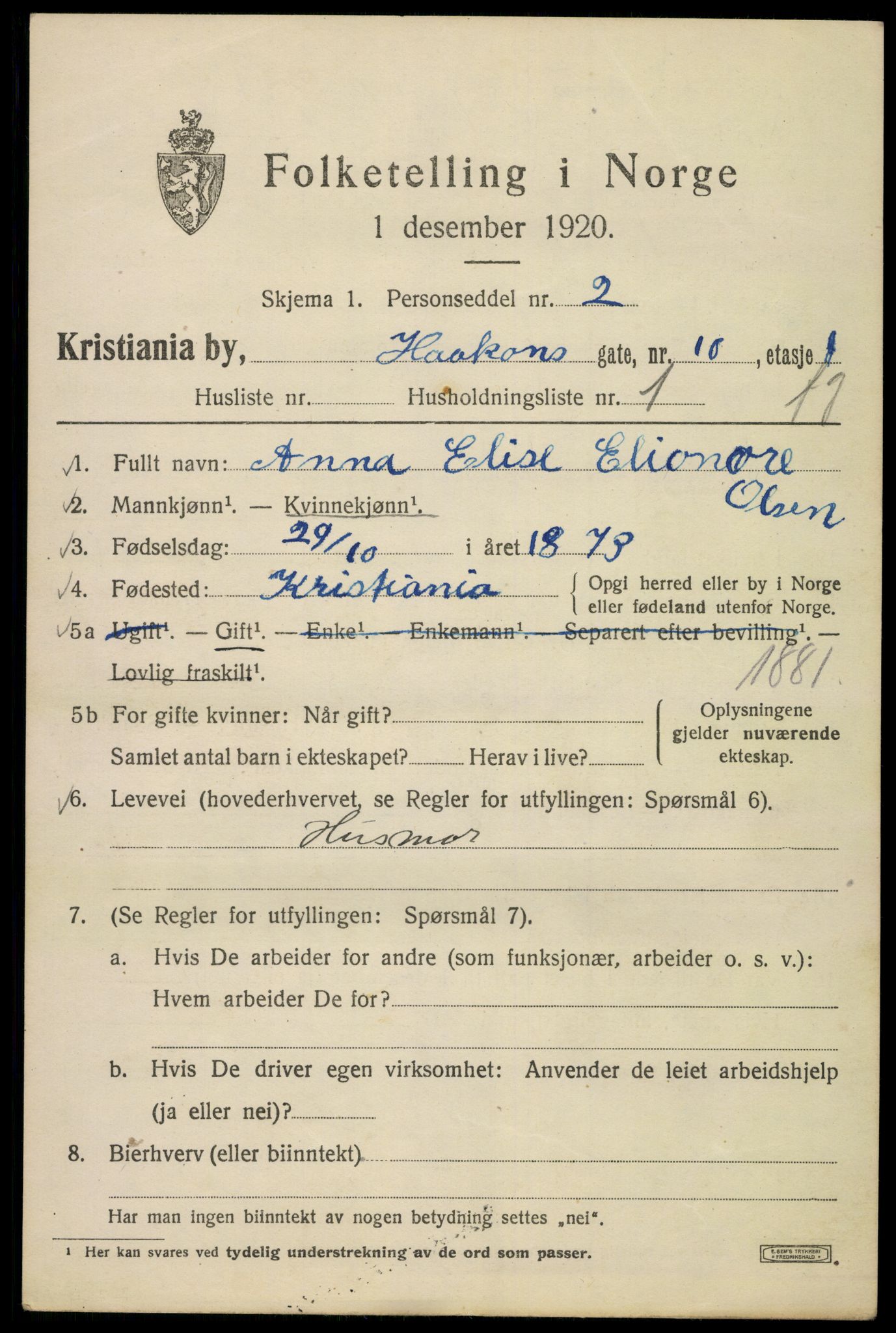 SAO, 1920 census for Kristiania, 1920, p. 264703