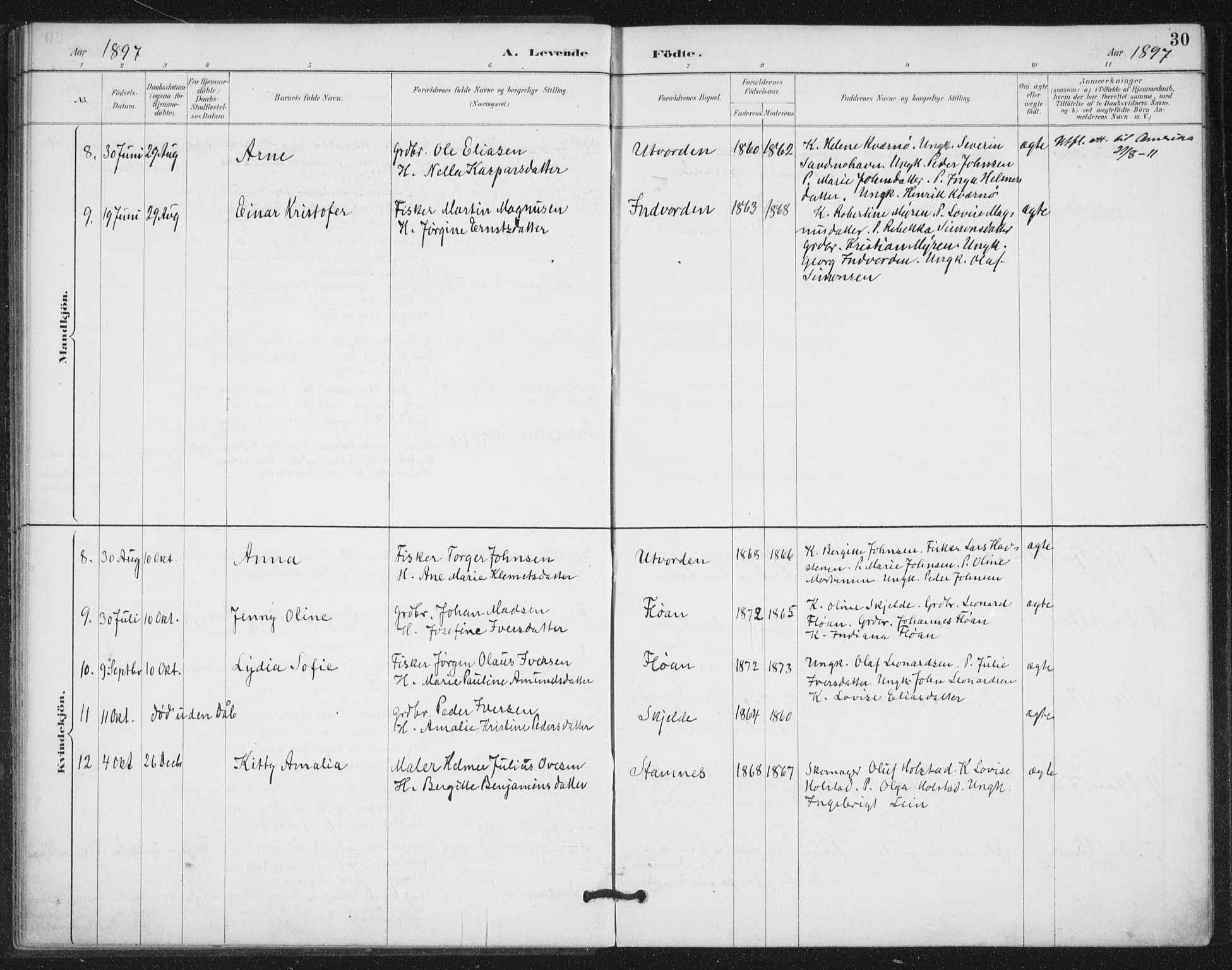 Ministerialprotokoller, klokkerbøker og fødselsregistre - Nord-Trøndelag, SAT/A-1458/772/L0603: Parish register (official) no. 772A01, 1885-1912, p. 30