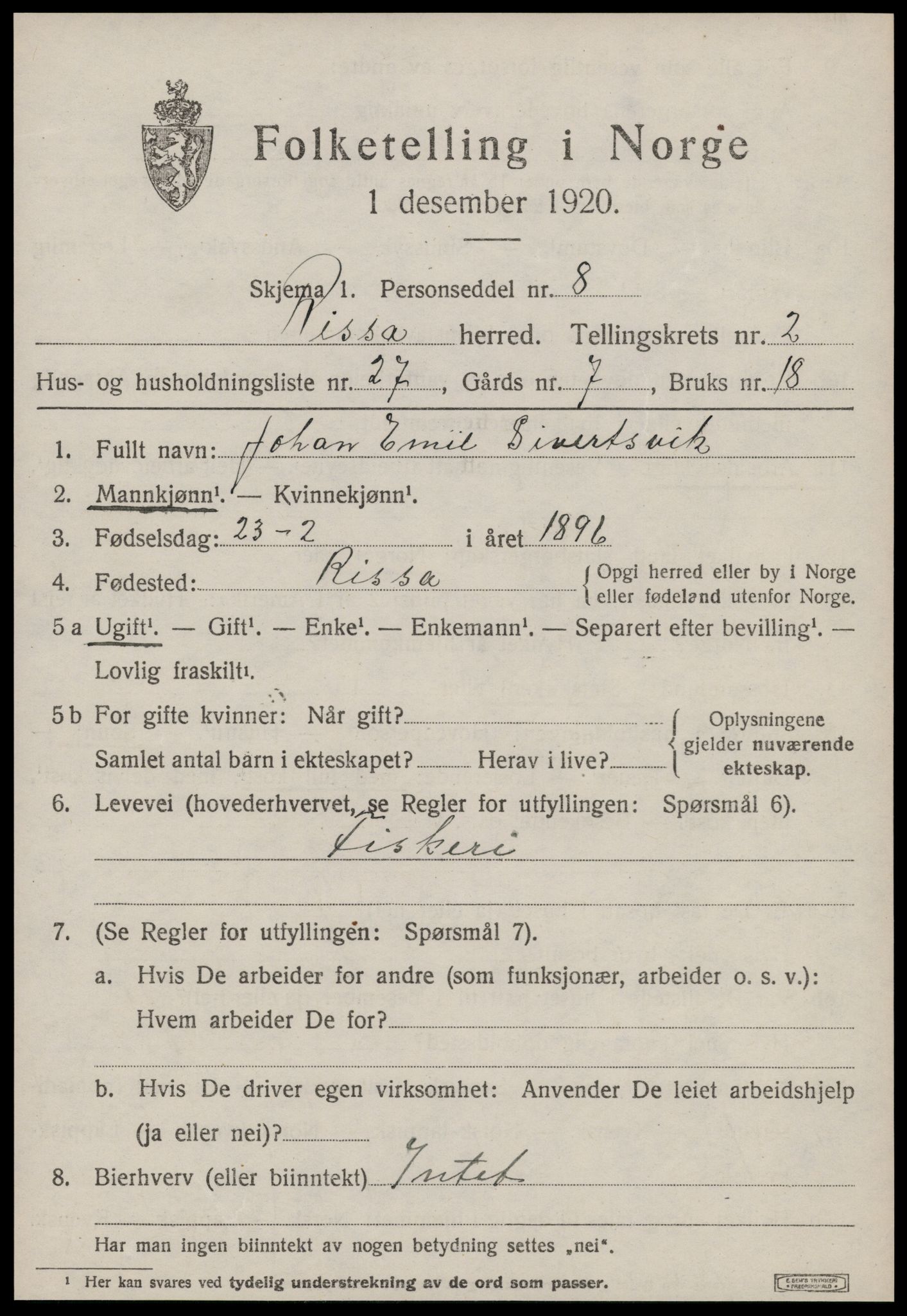 SAT, 1920 census for Rissa, 1920, p. 1953