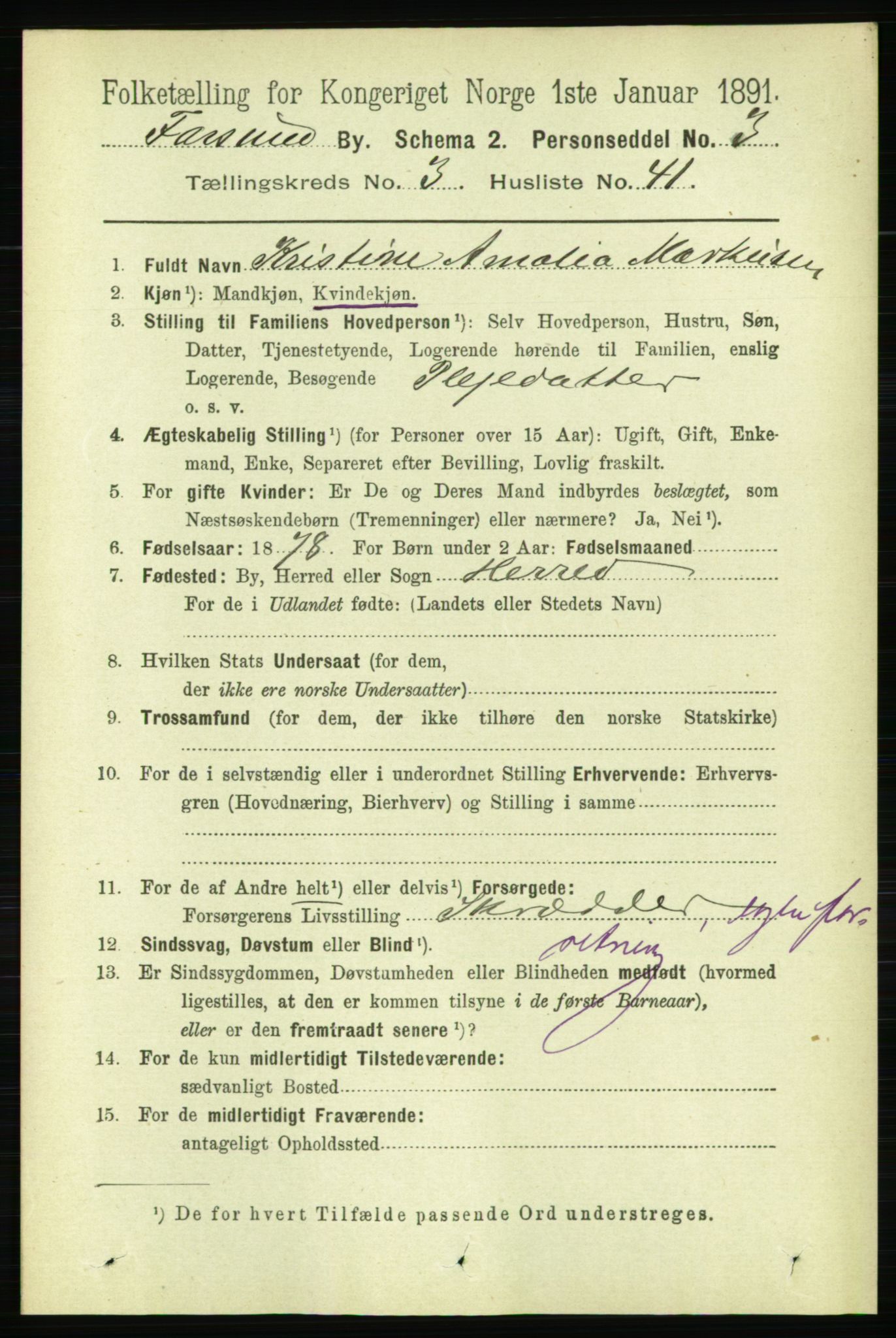 RA, 1891 census for 1003 Farsund, 1891, p. 1619