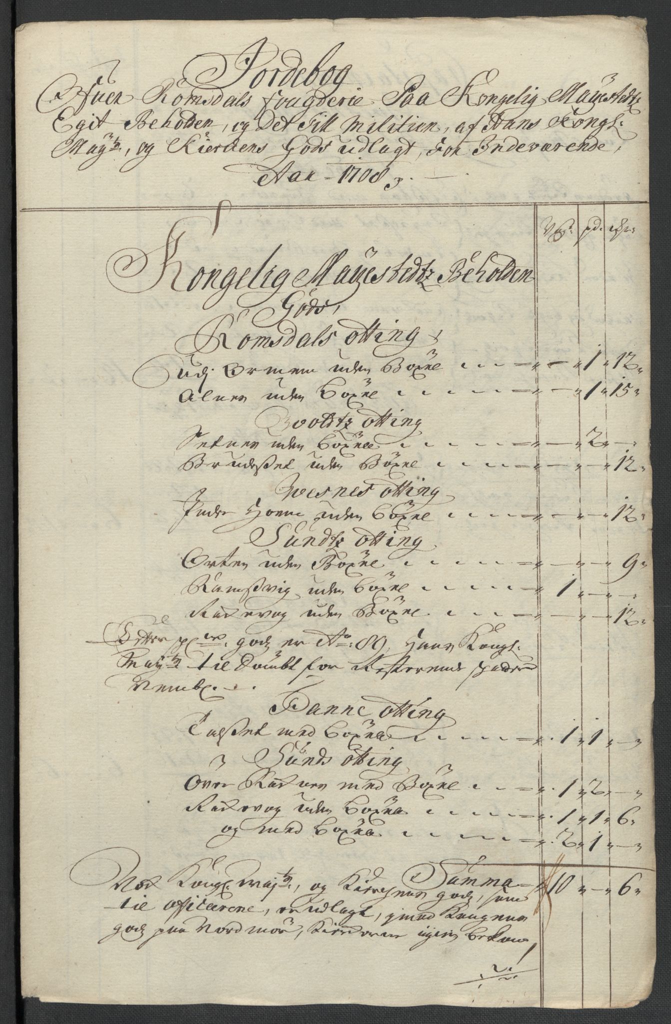 Rentekammeret inntil 1814, Reviderte regnskaper, Fogderegnskap, AV/RA-EA-4092/R55/L3658: Fogderegnskap Romsdal, 1707-1708, p. 269