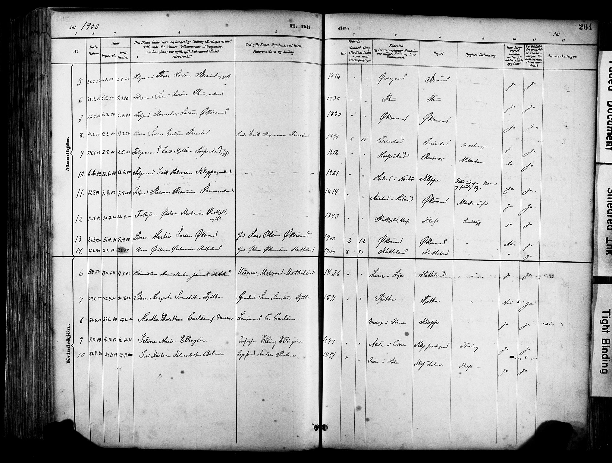 Klepp sokneprestkontor, AV/SAST-A-101803/001/3/30BA/L0009: Parish register (official) no. A 7, 1886-1915, p. 264