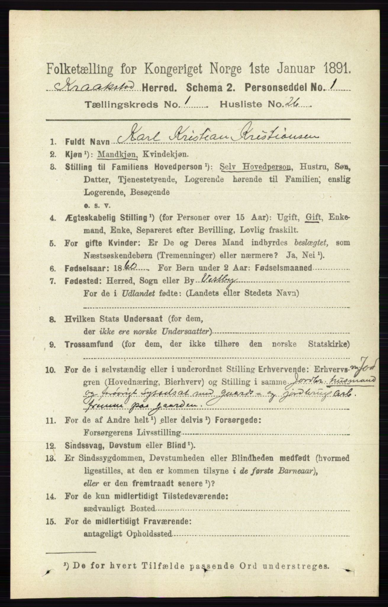 RA, 1891 census for 0212 Kråkstad, 1891, p. 281