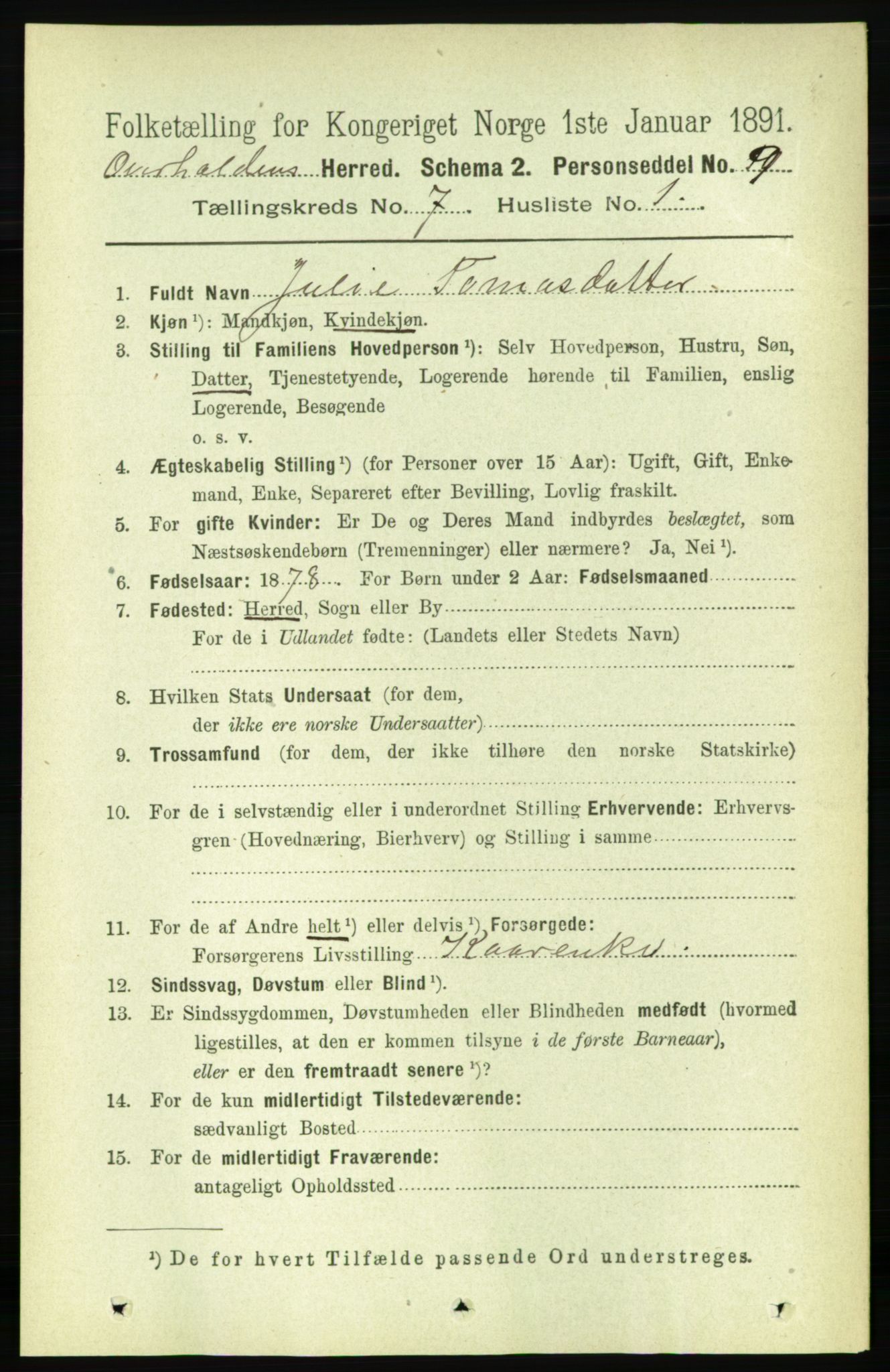 RA, 1891 census for 1744 Overhalla, 1891, p. 2647