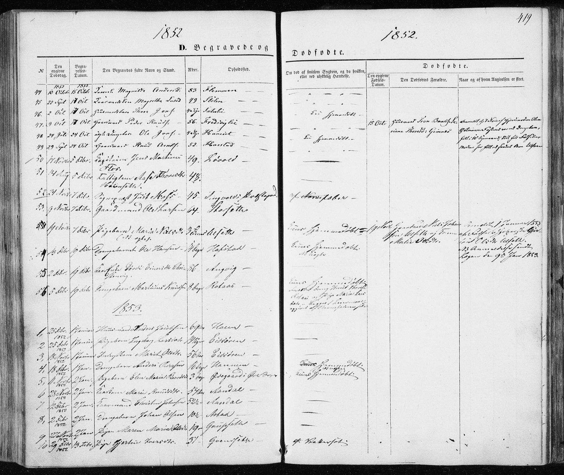 Ministerialprotokoller, klokkerbøker og fødselsregistre - Møre og Romsdal, SAT/A-1454/586/L0984: Parish register (official) no. 586A10, 1844-1856, p. 419