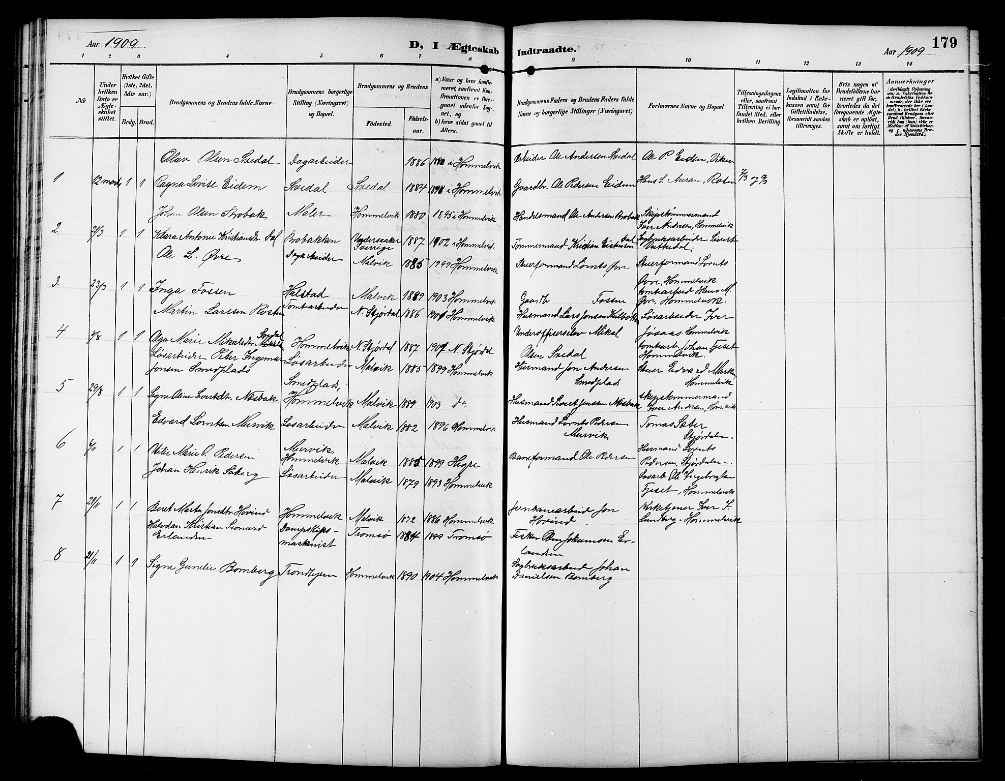 Ministerialprotokoller, klokkerbøker og fødselsregistre - Sør-Trøndelag, AV/SAT-A-1456/617/L0431: Parish register (copy) no. 617C01, 1889-1910, p. 179