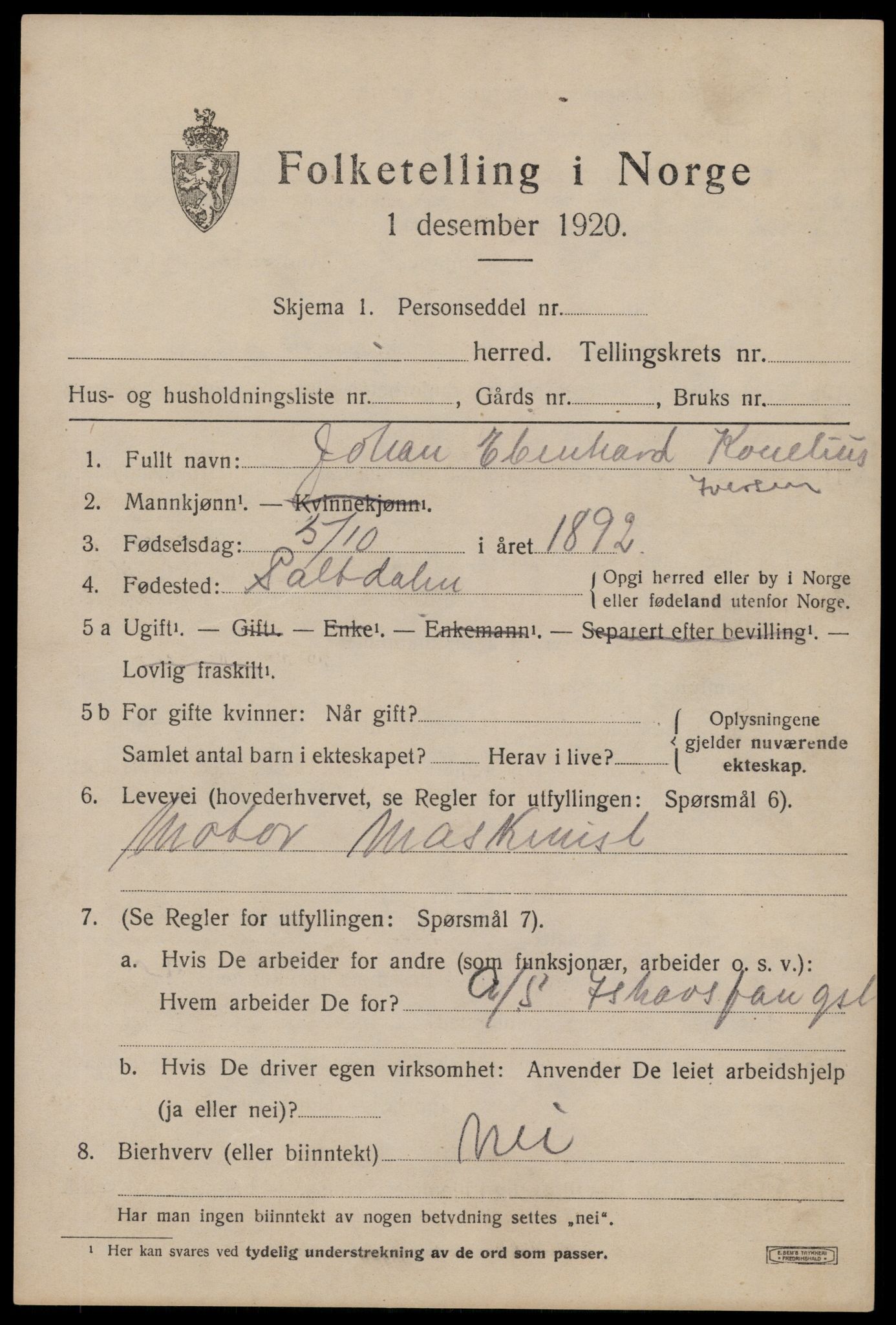 RA, 1920 census: Additional forms, 1920, p. 5631