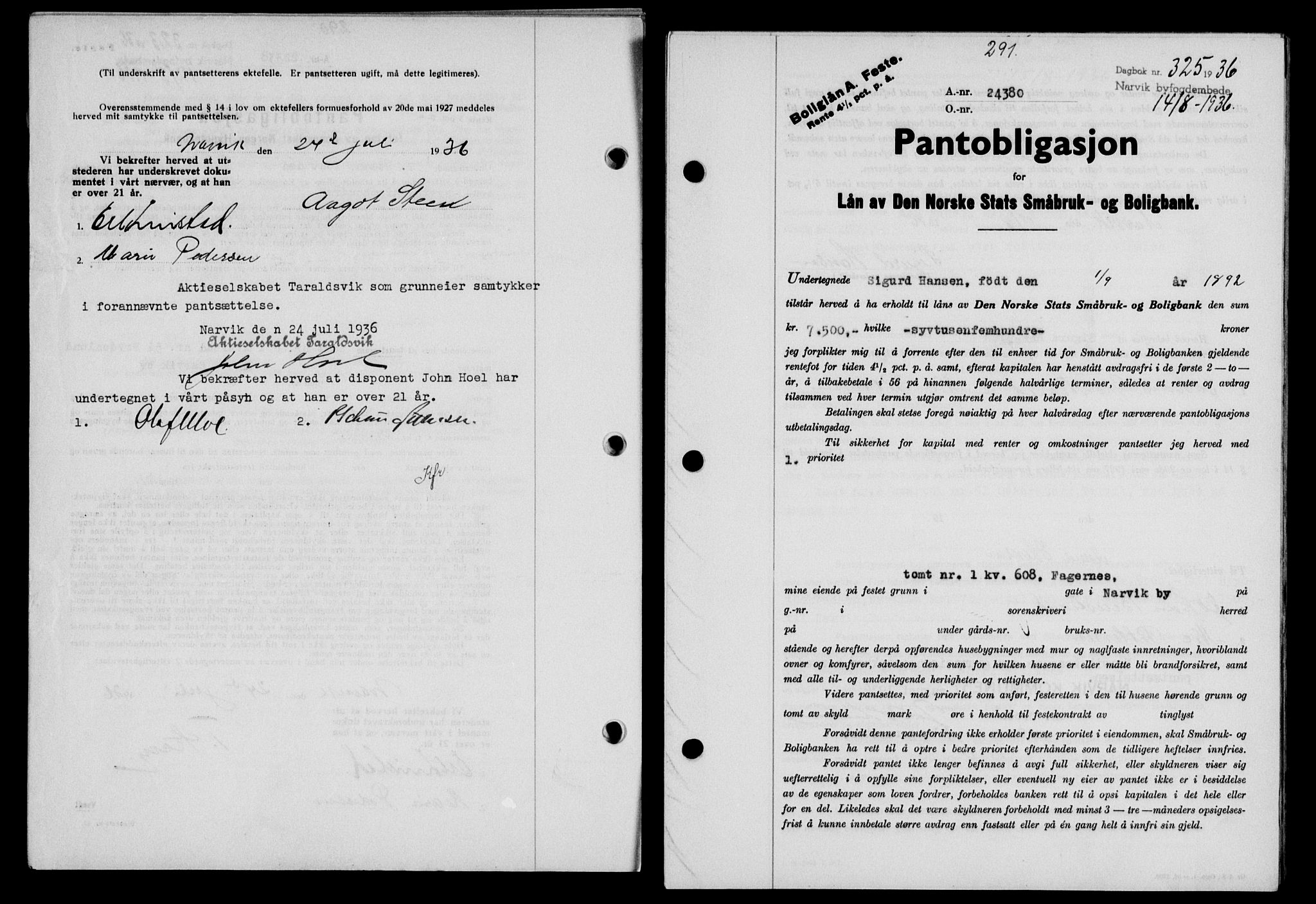 Narvik sorenskriveri, SAT/A-0002/1/2/2C/2Ca/L0011: Mortgage book no. 14, 1935-1937, Deed date: 14.08.1936