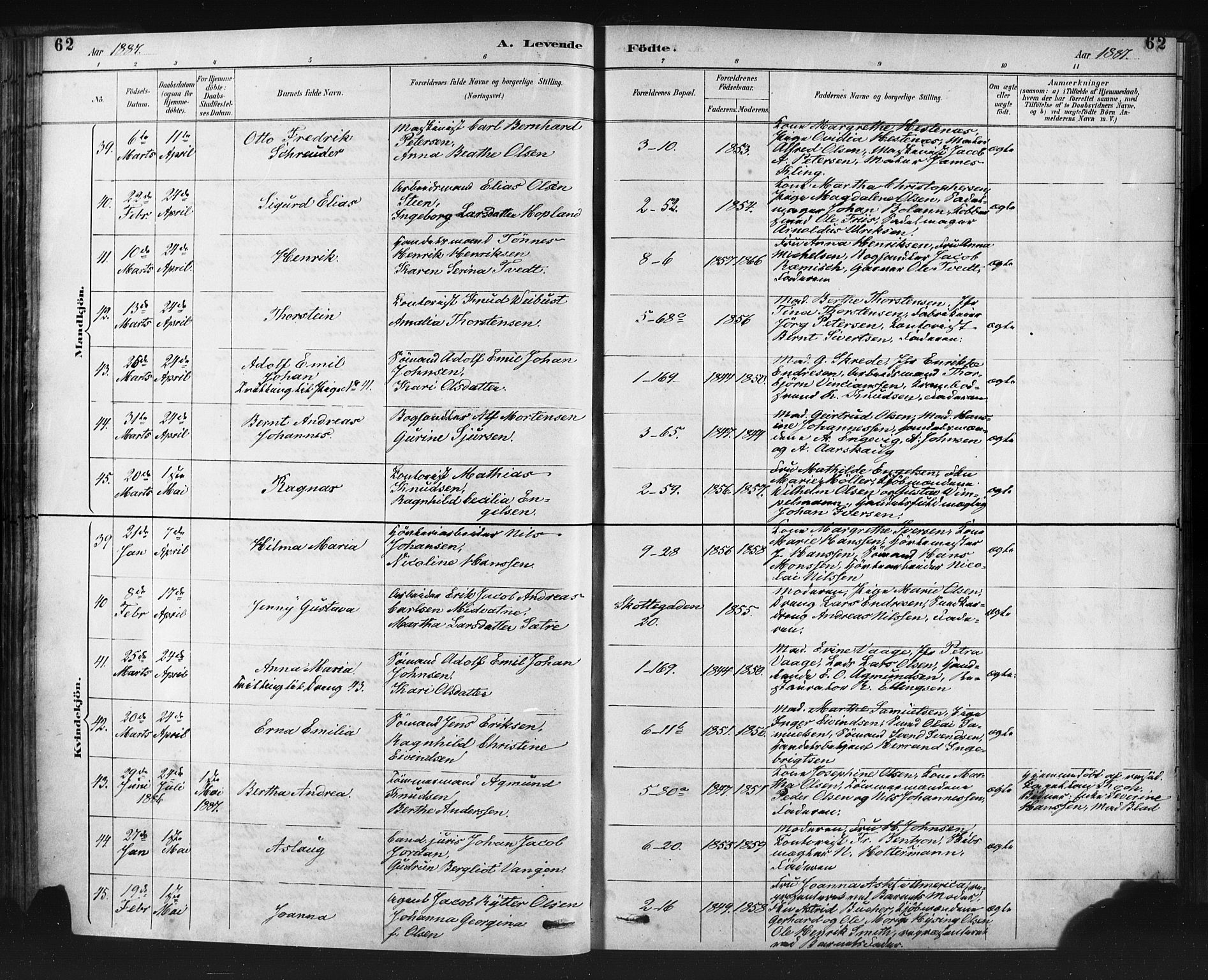 Nykirken Sokneprestembete, SAB/A-77101/H/Haa: Parish register (official) no. B 5, 1885-1894, p. 62