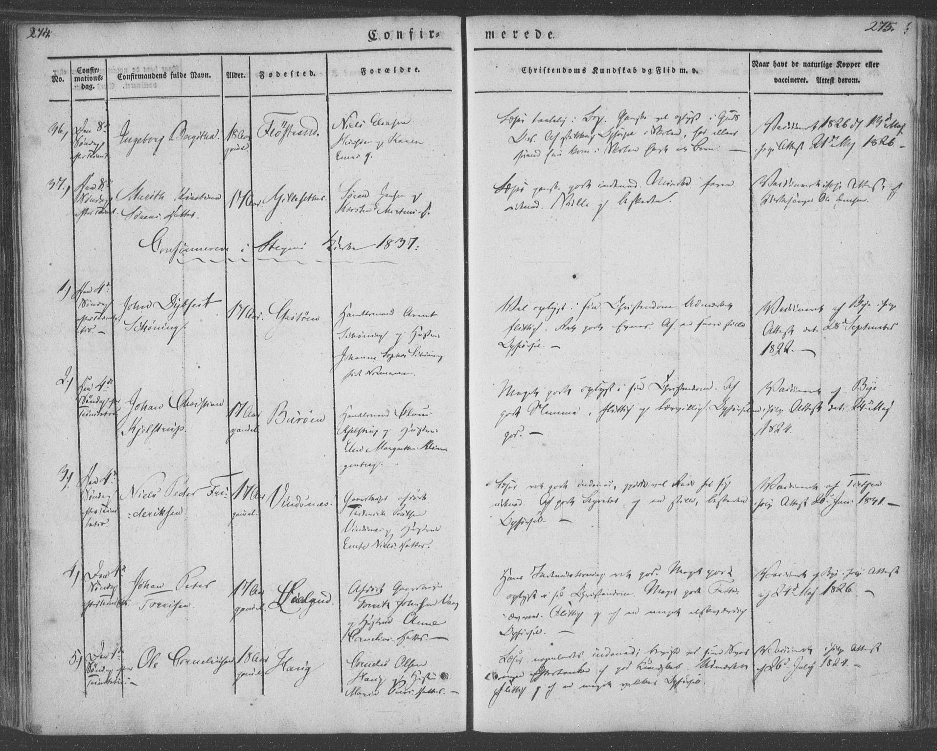 Ministerialprotokoller, klokkerbøker og fødselsregistre - Nordland, AV/SAT-A-1459/855/L0799: Parish register (official) no. 855A07, 1834-1852, p. 274-275