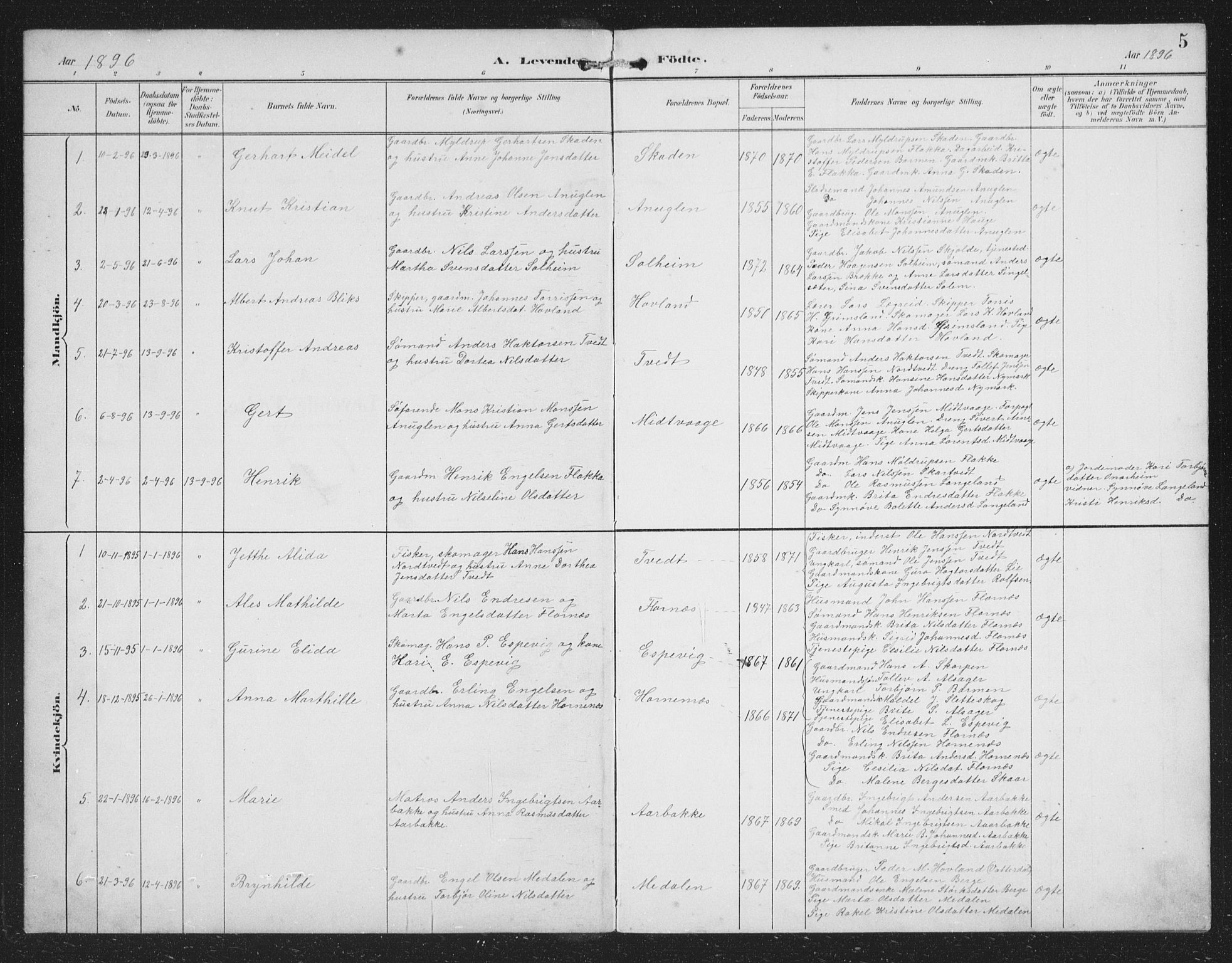 Tysnes sokneprestembete, SAB/A-78601/H/Hab: Parish register (copy) no. C 2, 1896-1907, p. 5
