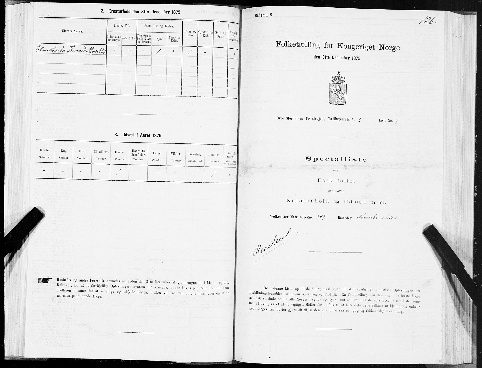 SAT, 1875 census for 1711P Øvre Stjørdal, 1875, p. 3126