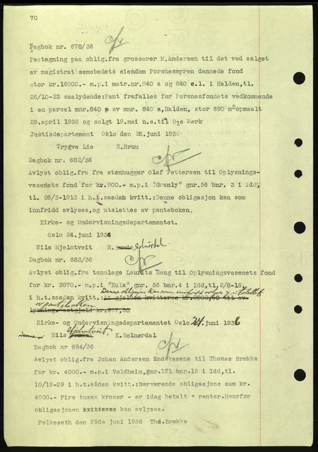 Idd og Marker sorenskriveri, AV/SAO-A-10283/G/Gb/Gbc/L0001: Mortgage book no. B1-3, 1936-1939, Diary no: : 678/1936