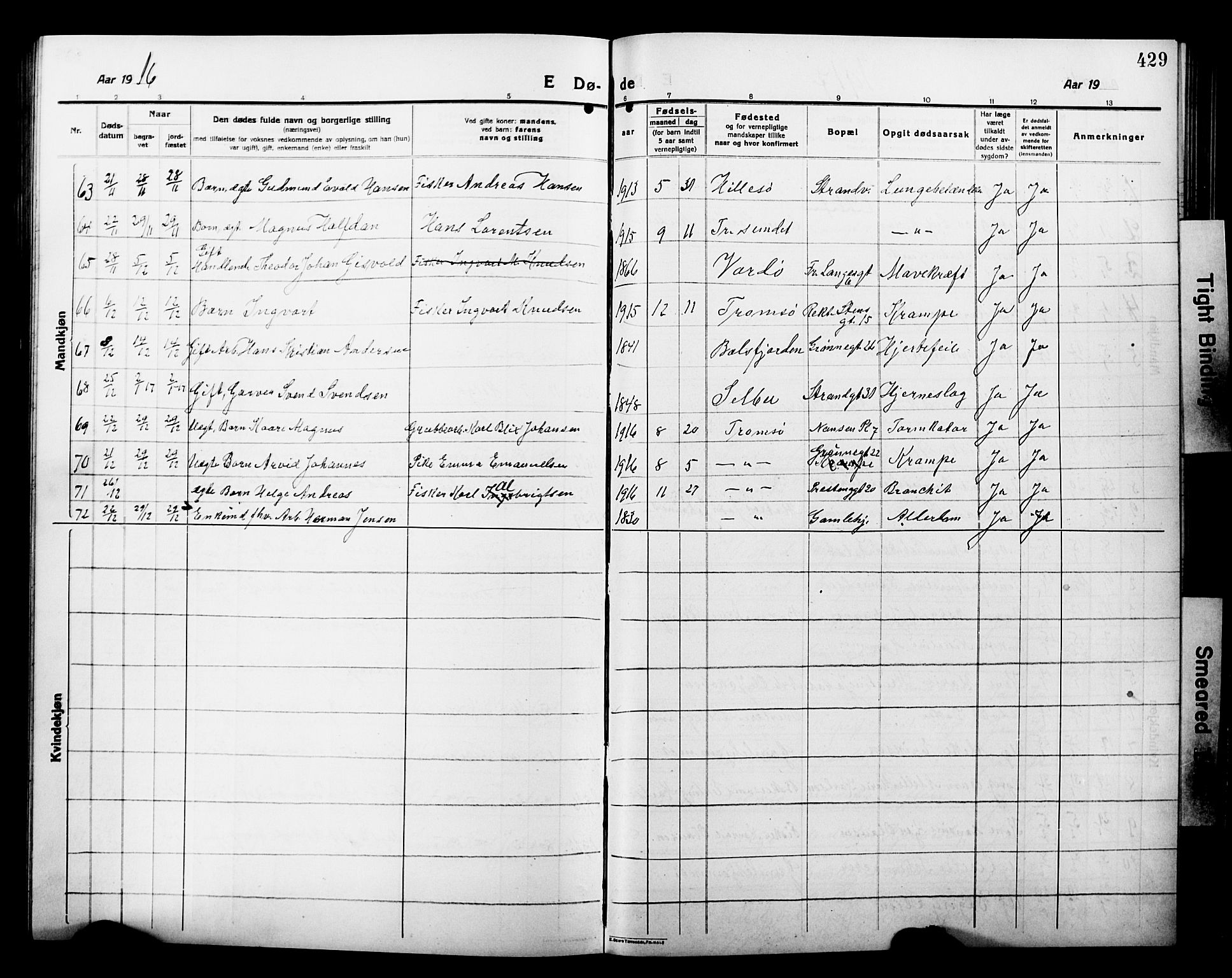 Tromsø sokneprestkontor/stiftsprosti/domprosti, SATØ/S-1343/G/Gb/L0009klokker: Parish register (copy) no. 9, 1915-1925, p. 429